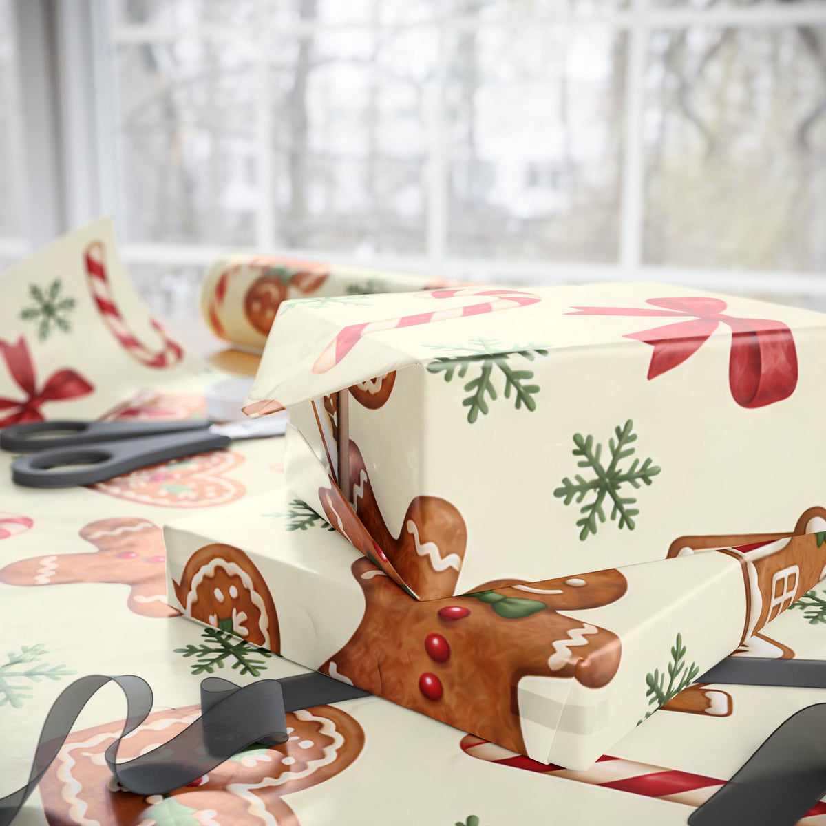 Christmas Candy Cane & Gingerbread Wrapping Paper
