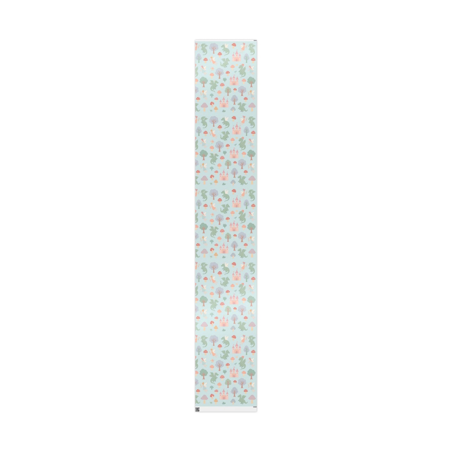 Whimsical Fairy Tale Wrapping Paper – Dragons, Fairies & Castles on Pastel Blue