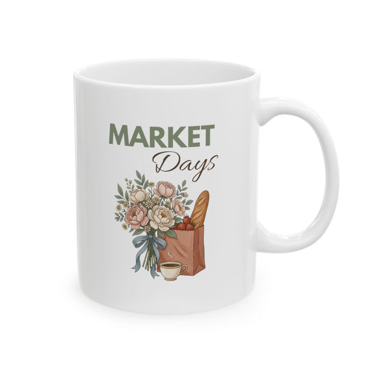 Market Days Ceramic Coffee Mug – Farmers Market Coffee Cup – Cottagecore Floral Mug – Coffee Lover Gift – 11oz & 15oz