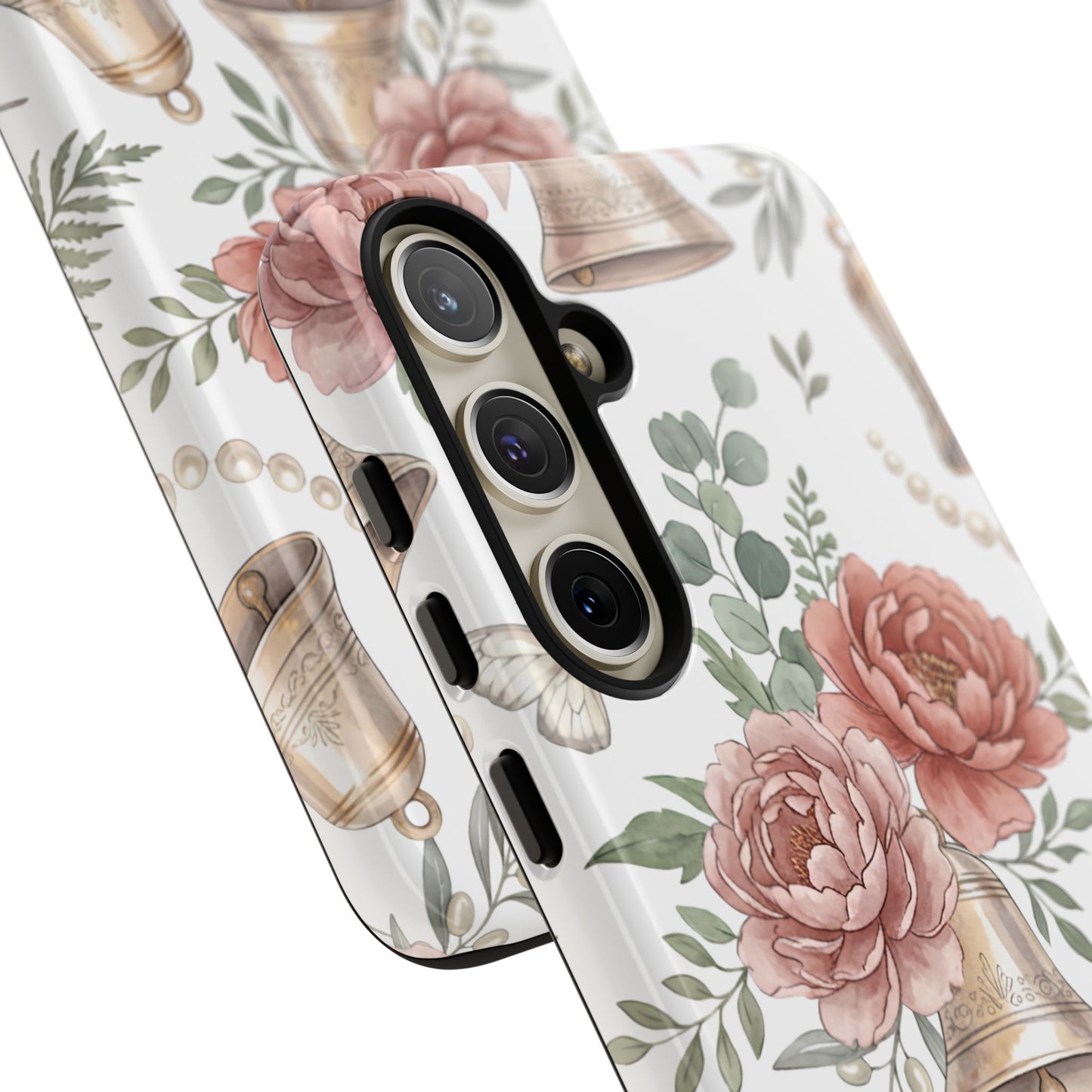 Floral Wedding Bells Phone Case — Vintage Roses, Butterflies & Bow Protective Tough Case
