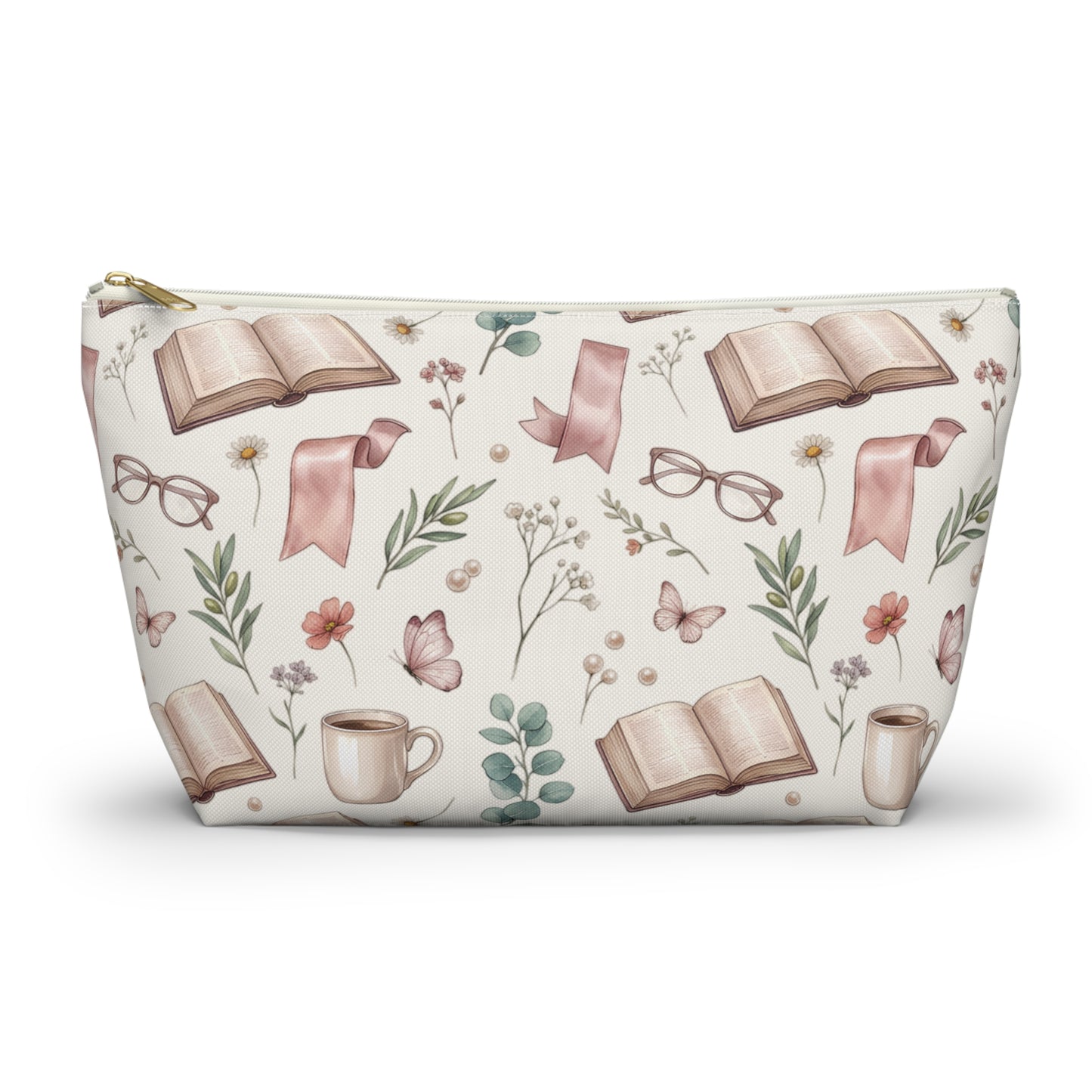Booklover Cosmetic Pouch — Floral Reading Pattern Accessory Bag