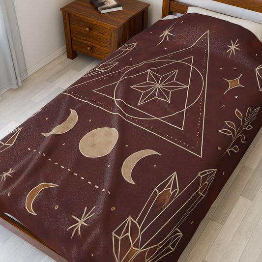 Mystic Celestial Crystal Plush Blanket – Boho Geometric Velveteen Throw for Adults
