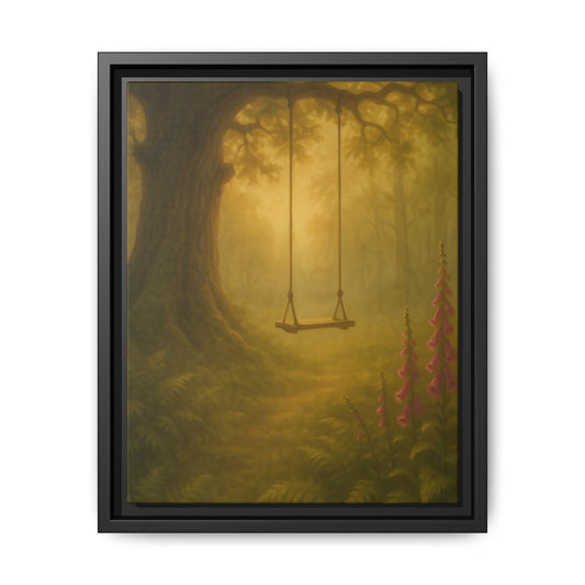 Golden Forest Swing – Framed Matte Canvas Woodland Wall Art