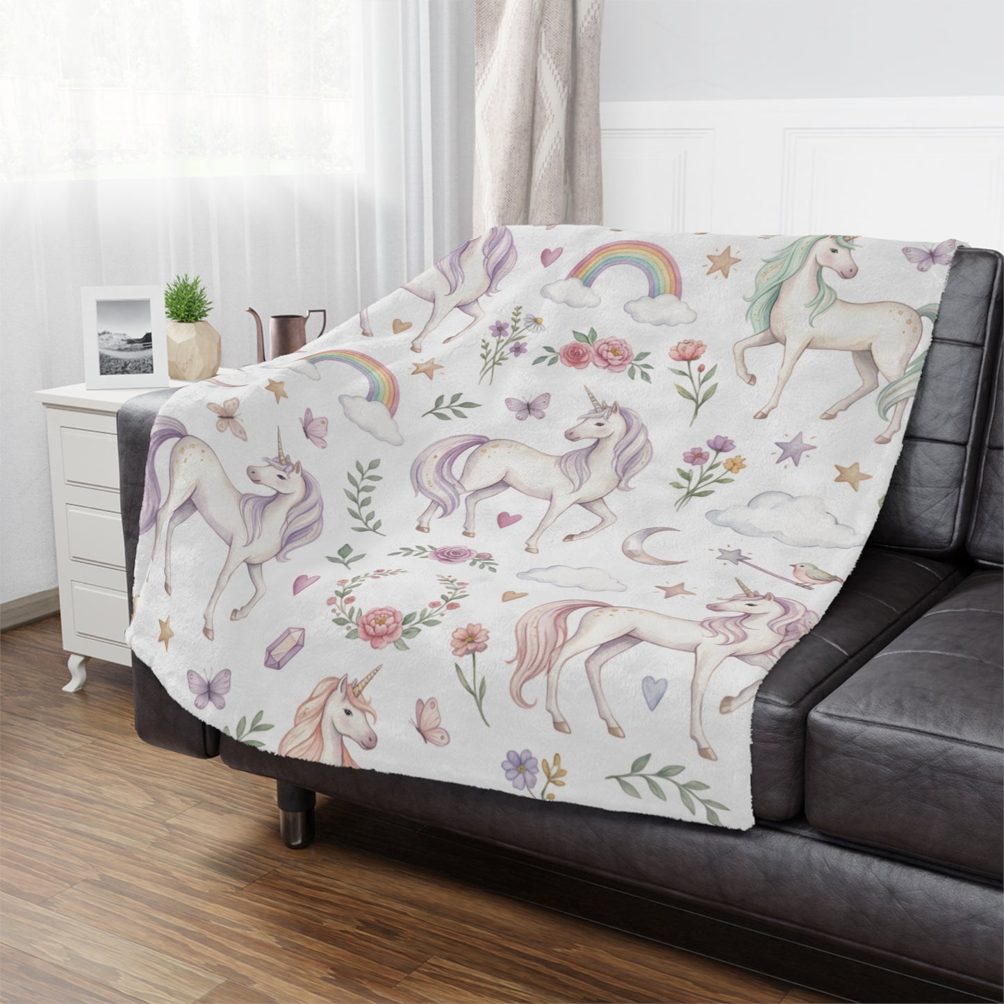 Unicorn Rainbow Minky Blanket – Soft Pastel Fantasy Throw for Kids & Nursery