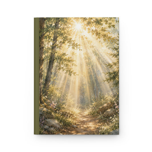 Sunlit Forest Path Hardcover Journal — Peaceful Nature Notebook