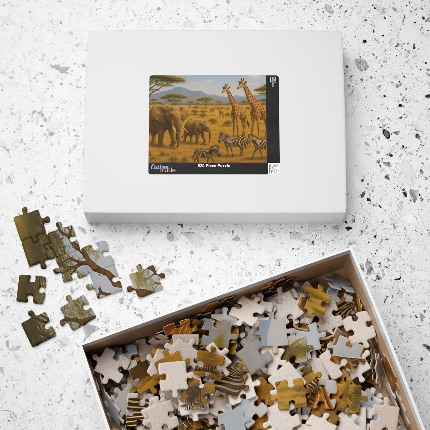 African Safari Wildlife Jigsaw Puzzle – Elephants, Giraffes & Zebras