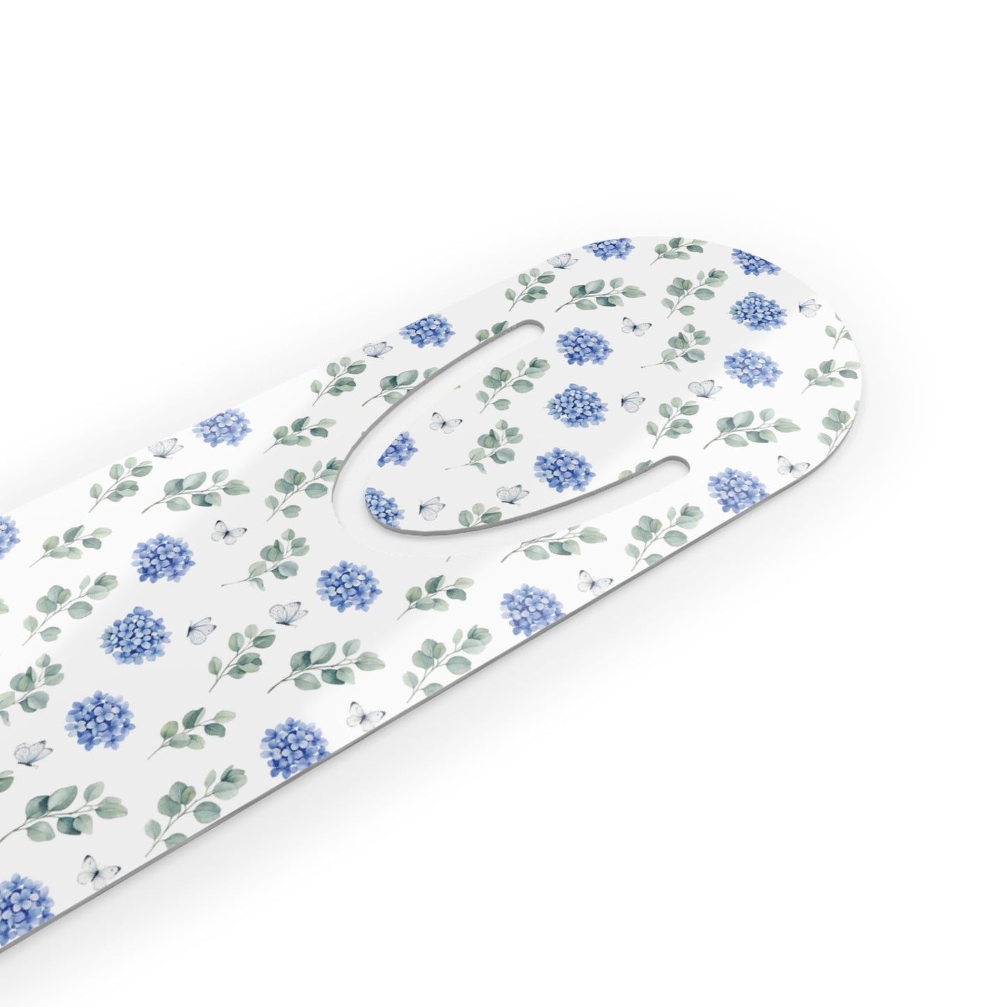 Floral Blue Hydrangea Bookmark — Slim Metal Bookmark with Delicate Flower Pattern
