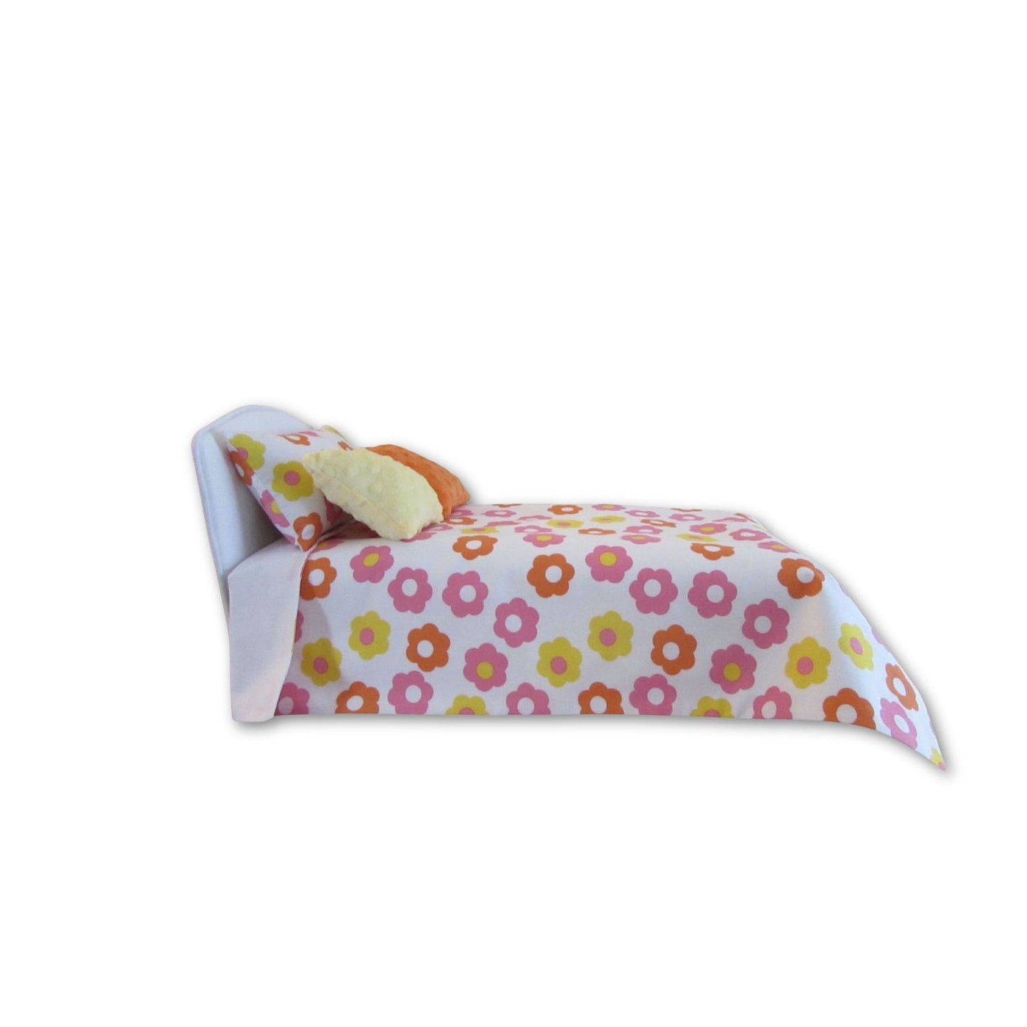 Floral-patterned bedspread on a white background