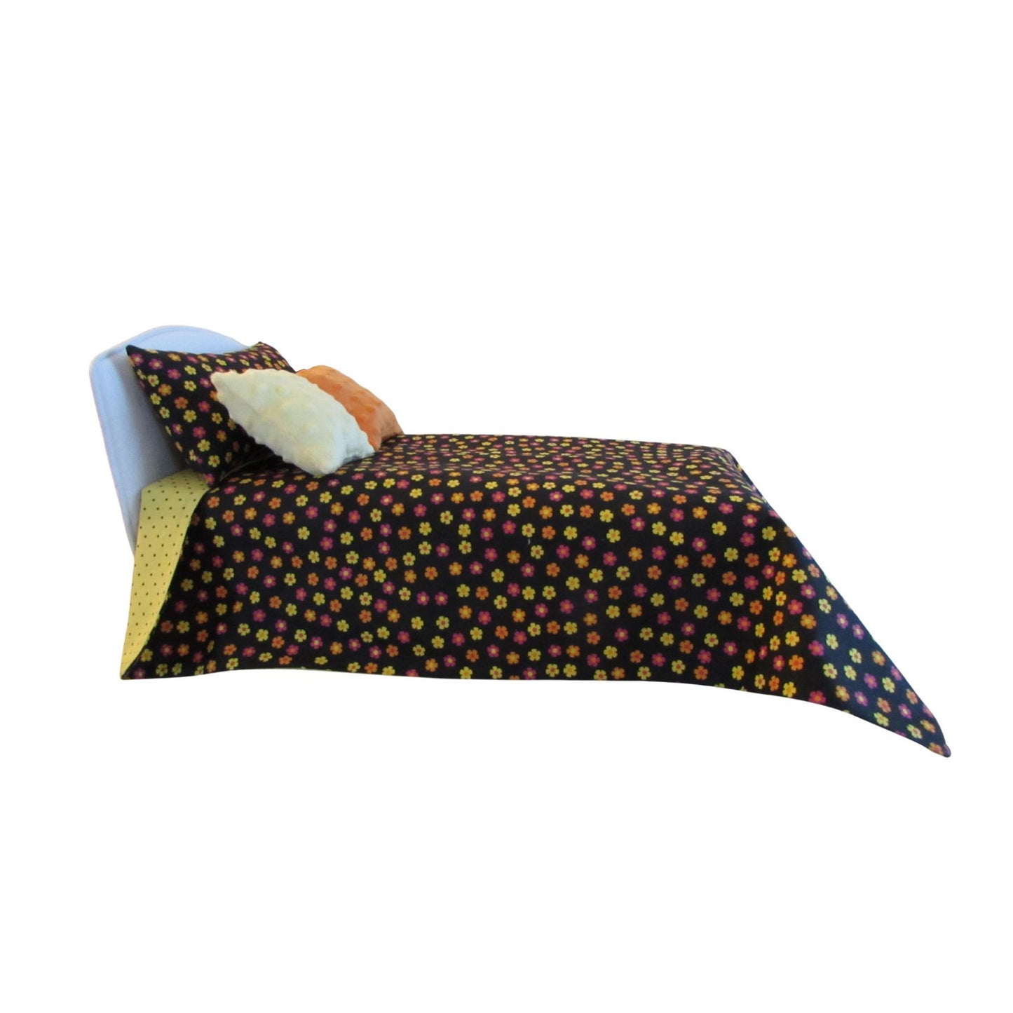 18-Inch Doll Bedspread & Pillow Set – Black Floral Print Cotton Bedding