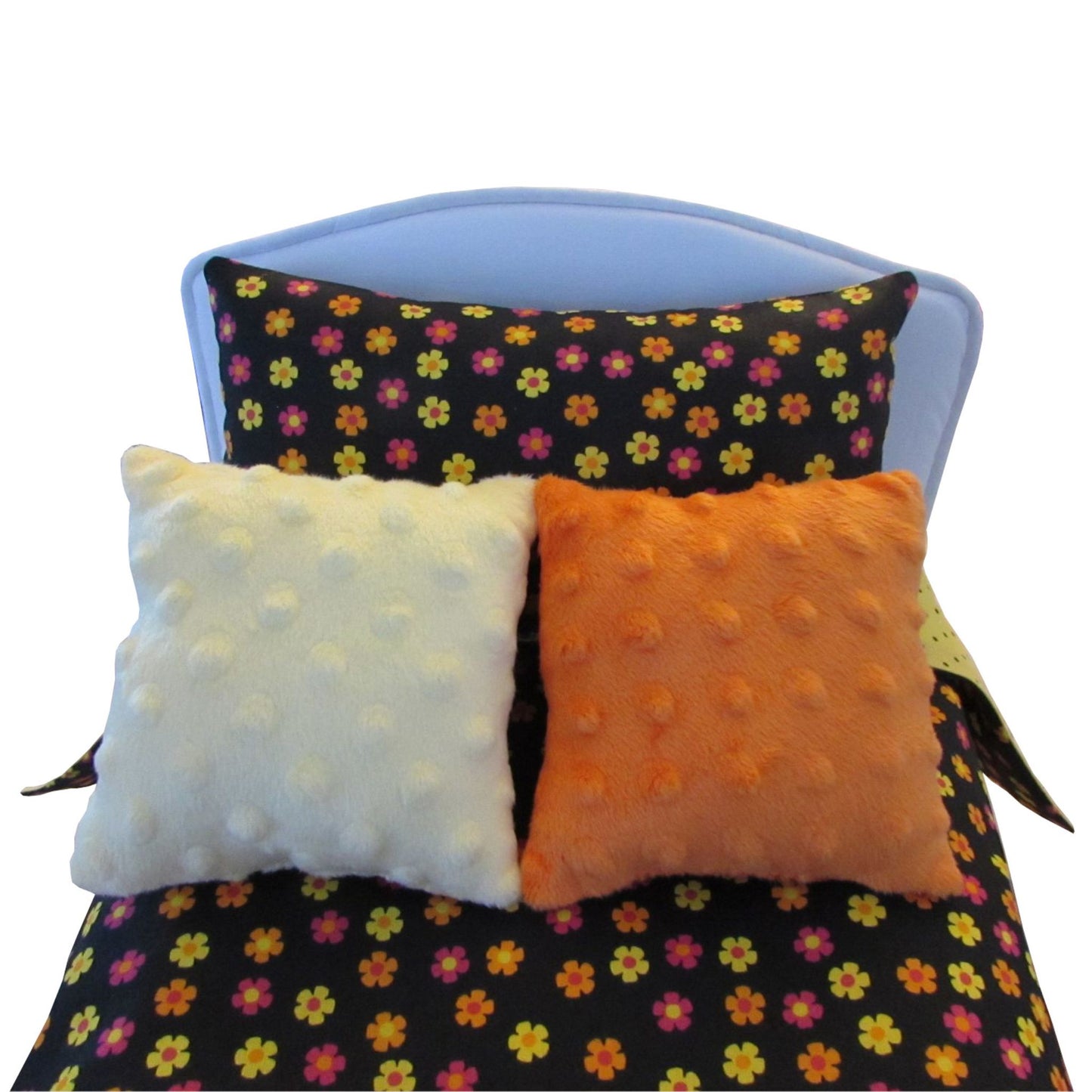 18-Inch Doll Bedspread & Pillow Set – Black Floral Print Cotton Bedding