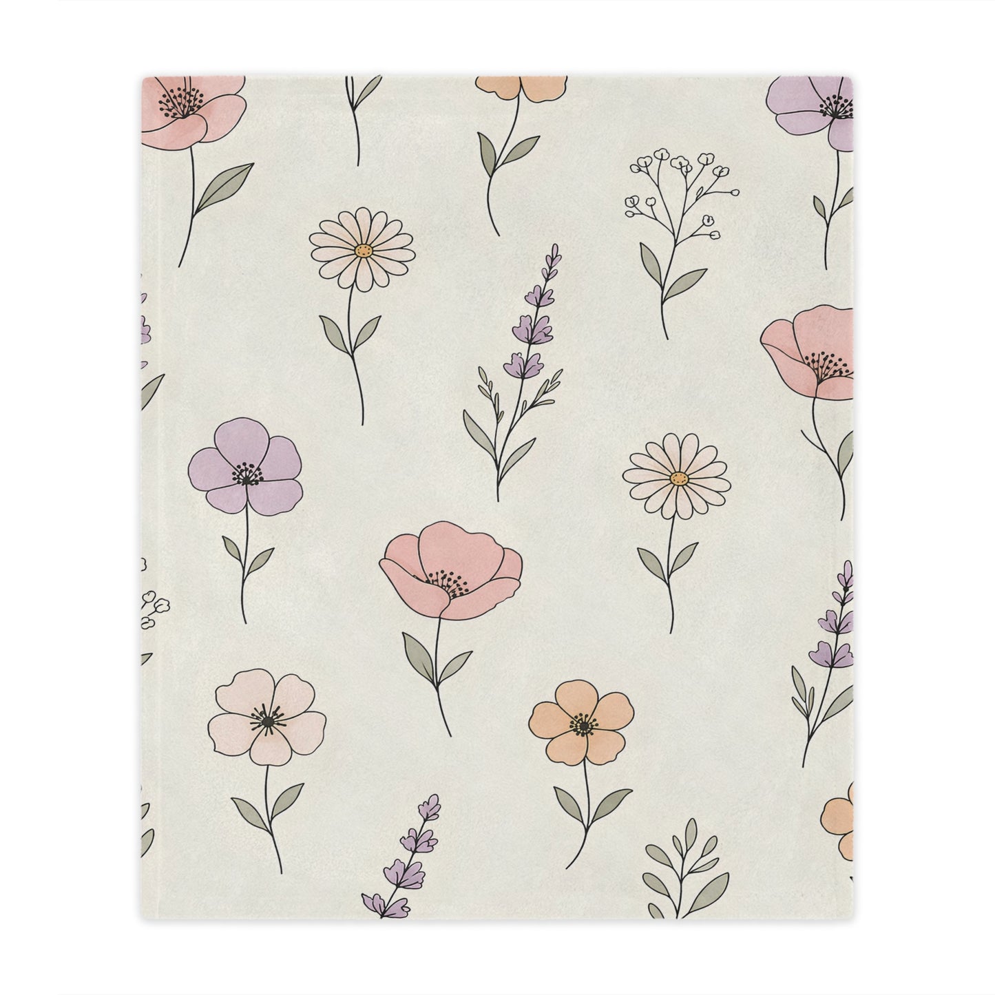 Floral Meadow Minky Blanket – Soft Pastel Wildflower Throw