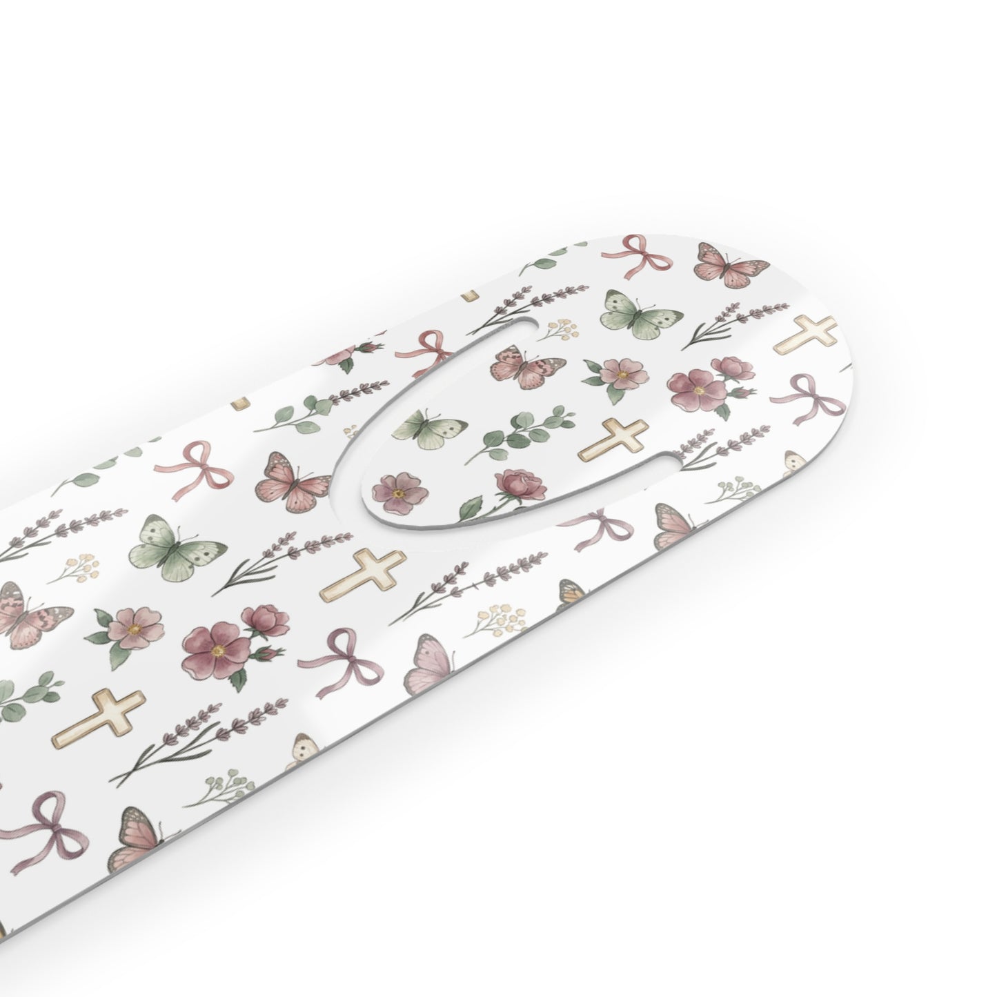 Floral Faith Metal Bookmark — Delicate Crosses & Butterflies Reading Marker