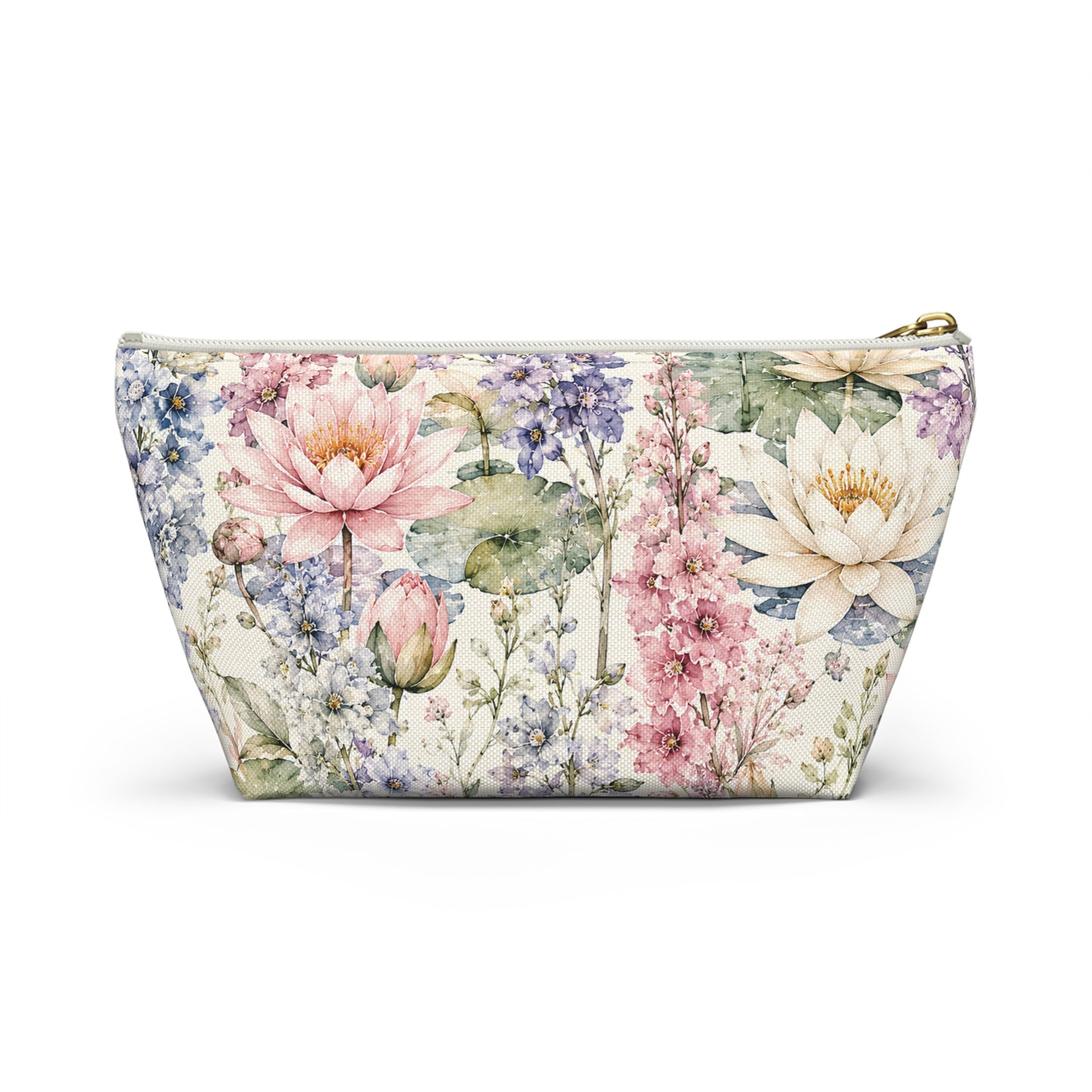 Floral Watercolor Accessory Pouch — Garden Lotus Makeup Bag