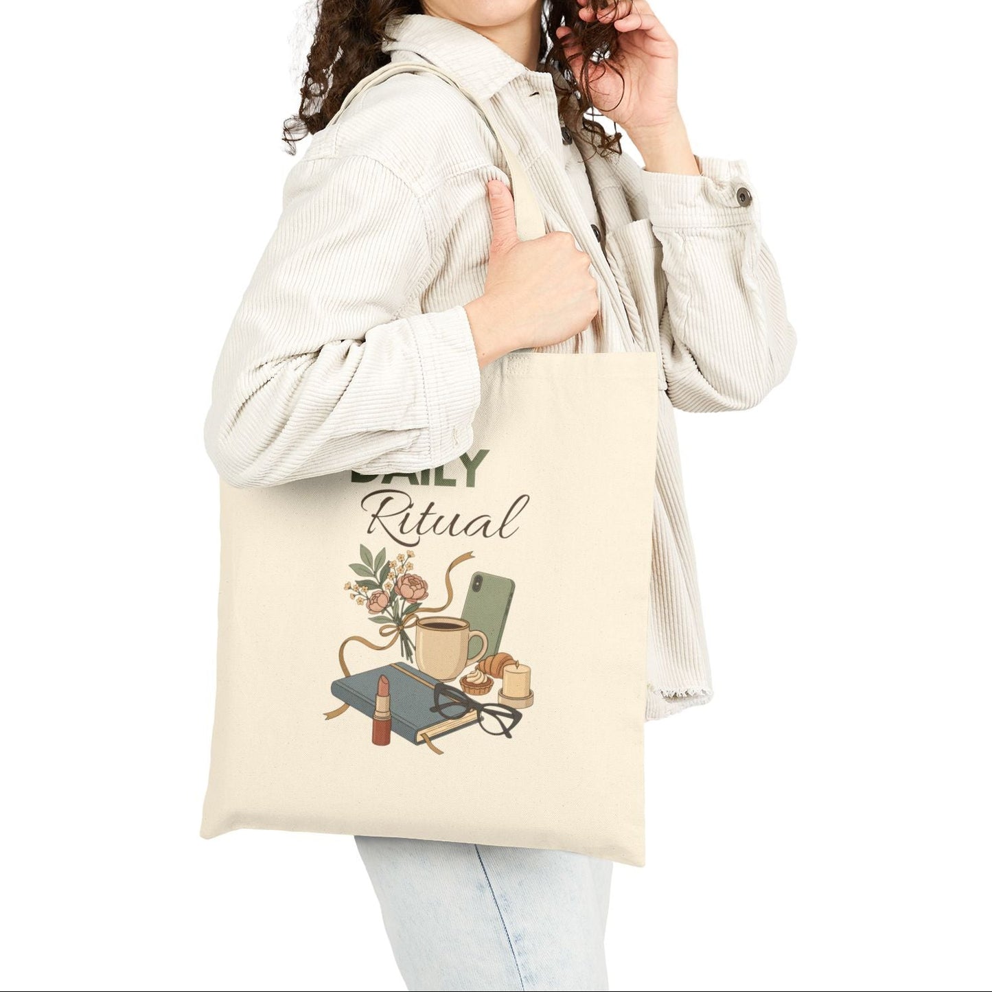 Tote Bag — "Daily Ritual" Cozy Self-Care Canvas Tote