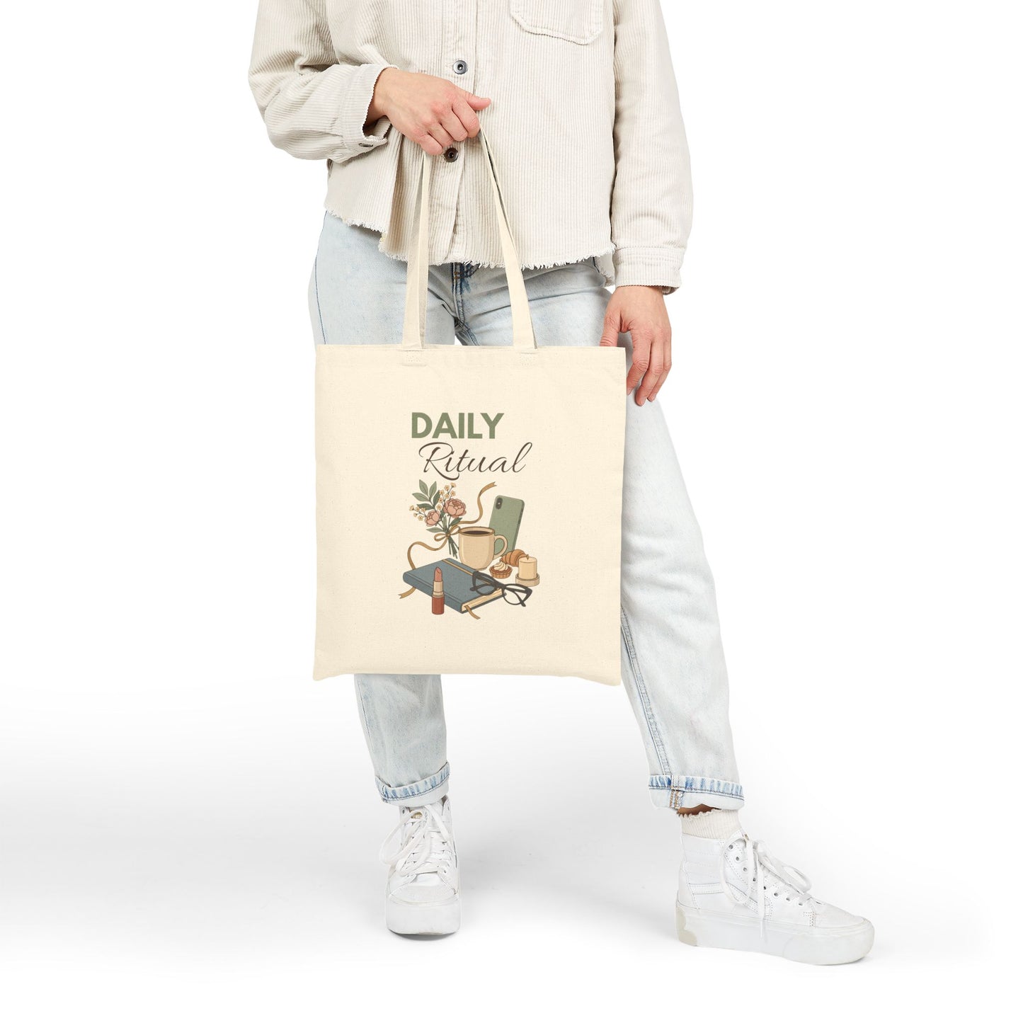 Tote Bag — "Daily Ritual" Cozy Self-Care Canvas Tote