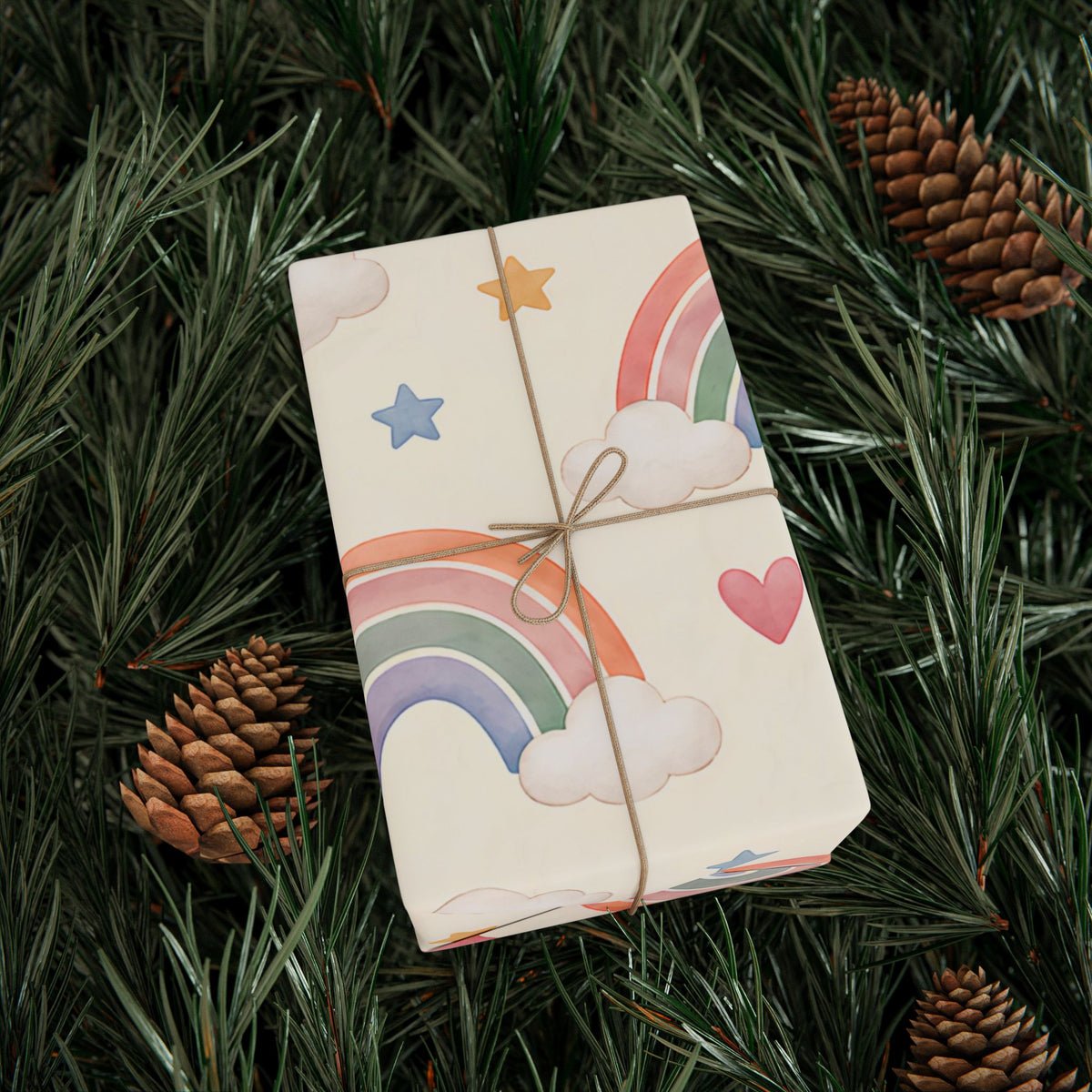 Wrapping Paper Roll — Pastel Rainbow & Cloud Gift Wrap (Neutral Baby Shower, Birthday, Nursery)
