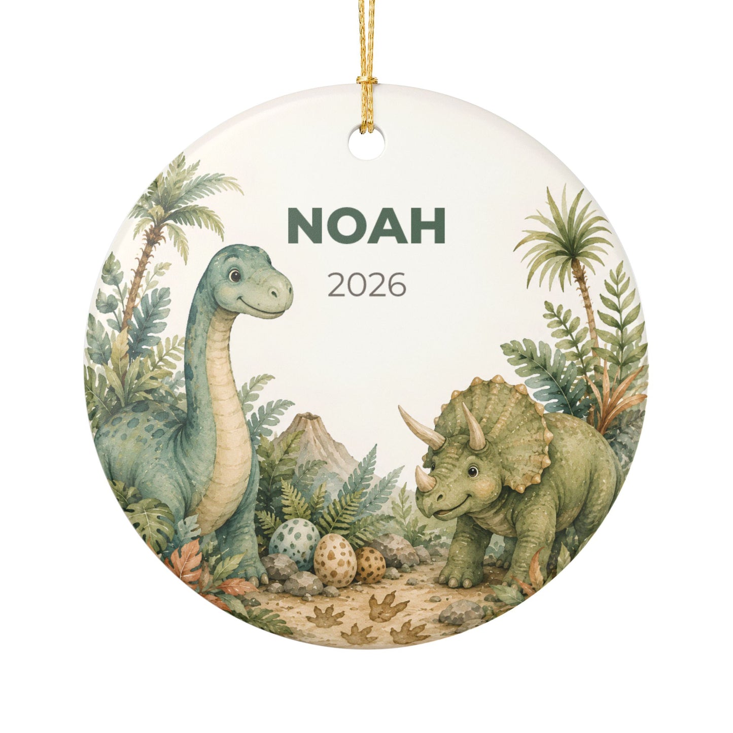 Personalized Baby Dinosaur Ornament — Custom Name & Year Ceramic Decoration