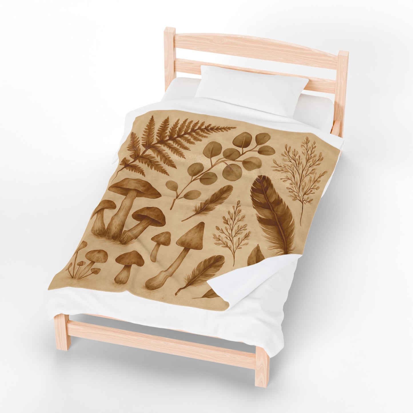 Botanical Mushroom & Fern Plush Blanket - Earthy Nature-Inspired Throw