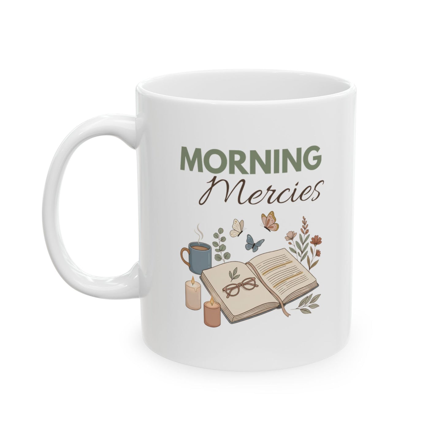 Morning Mercies Ceramic Coffee Mug – Christian Bible Study Mug – Inspirational Floral Coffee Cup – Faith Gift for Women – 11oz & 15oz