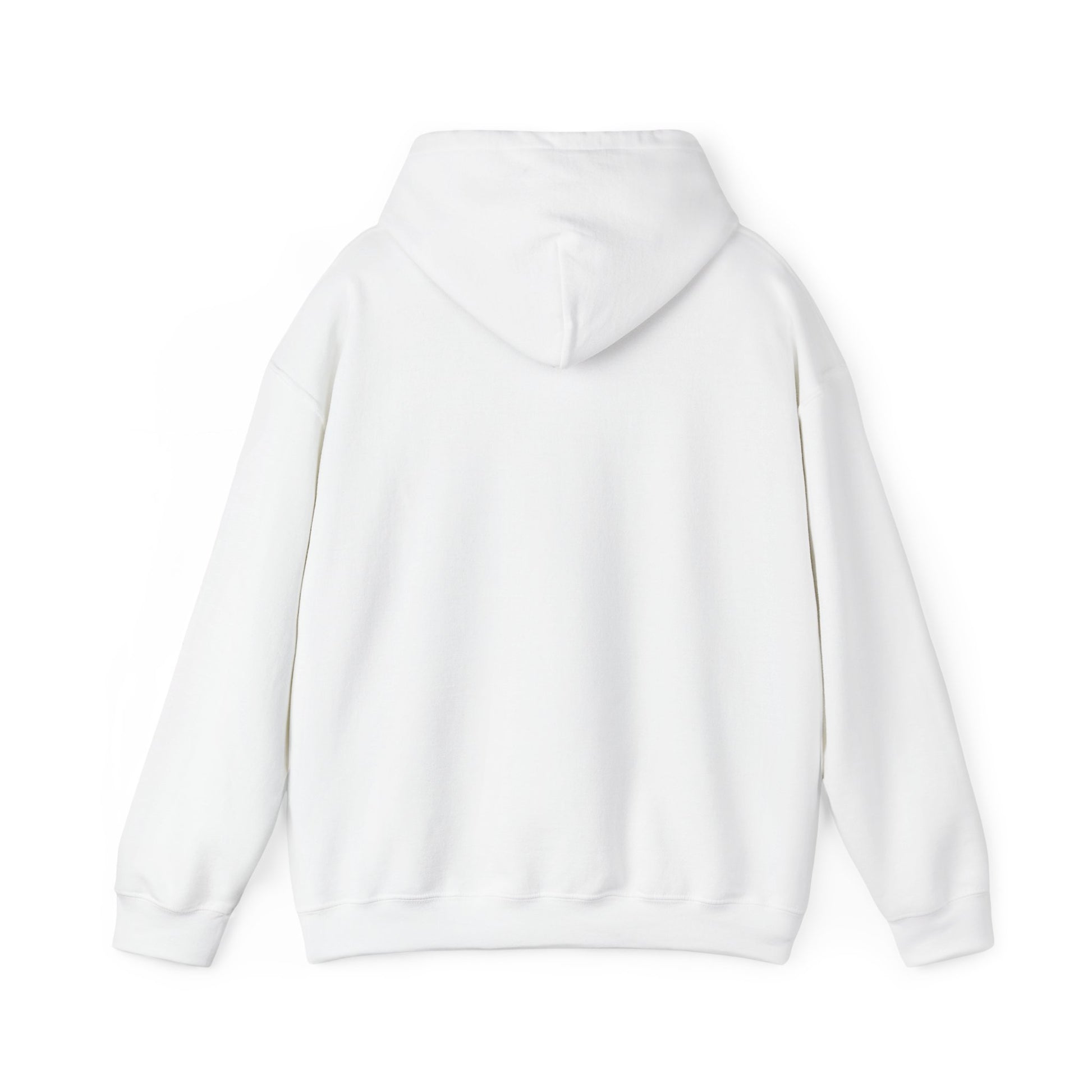 The back of a white hooded sweatshirt.
