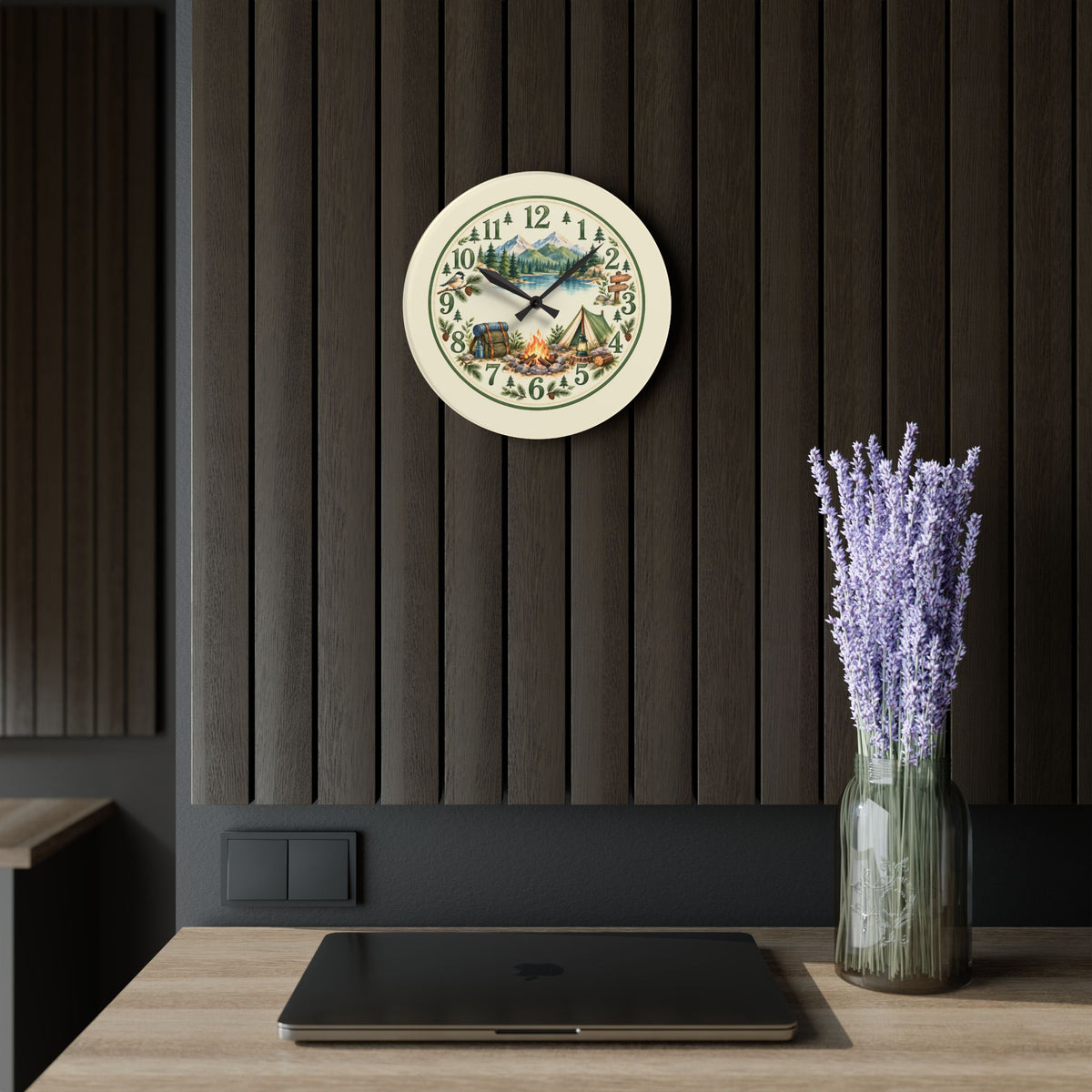 Rustic Camping Scene Acrylic Wall Clock