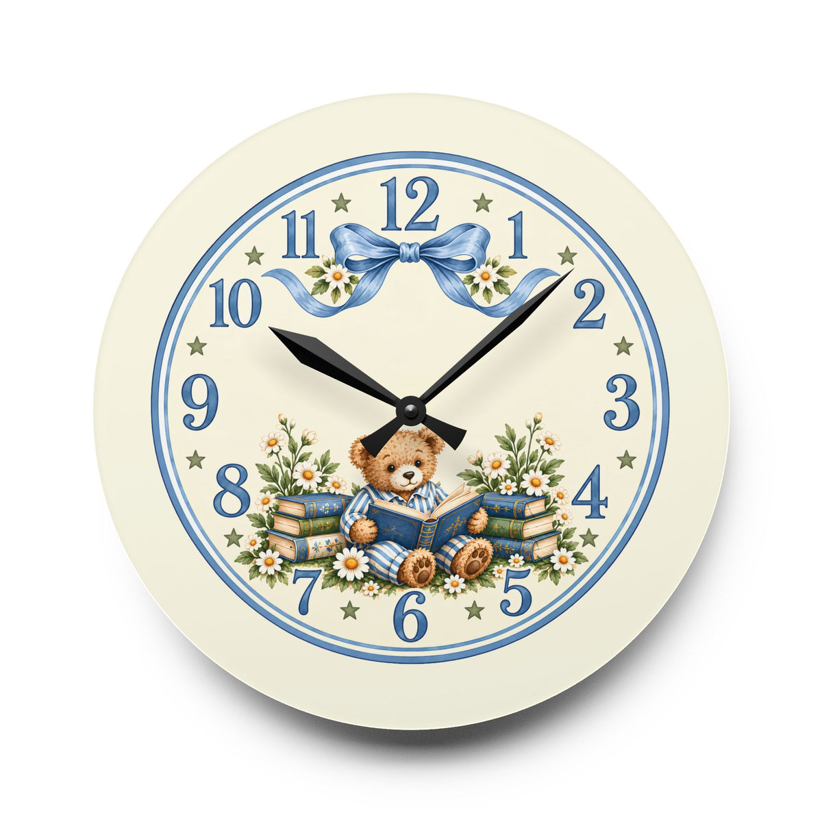 Vintage Teddy Bear Floral Acrylic Wall Clock