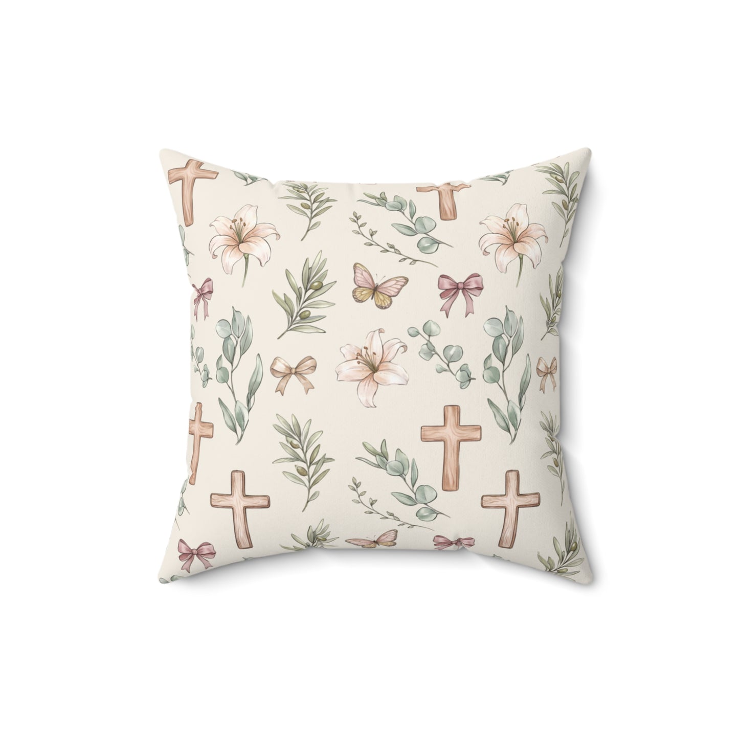Christian Floral Lantern Pillow — Faith Cross Decorative Throw Pillow