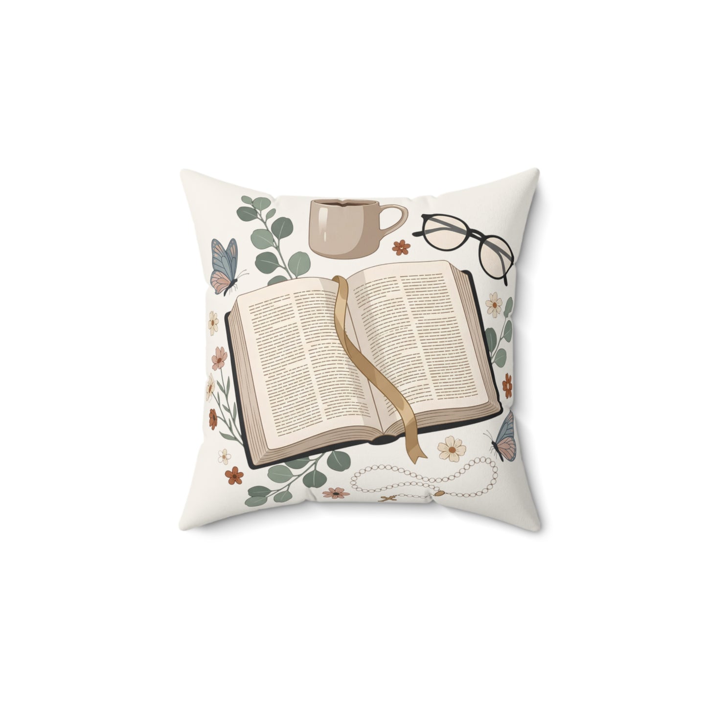 Cozy Reading Pillow — Open Book & Tea Square Throw Pillow