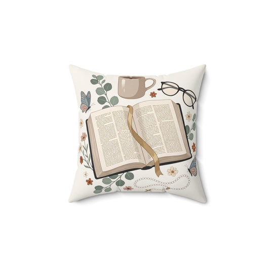 Cozy Reading Pillow — Open Book & Tea Square Throw Pillow