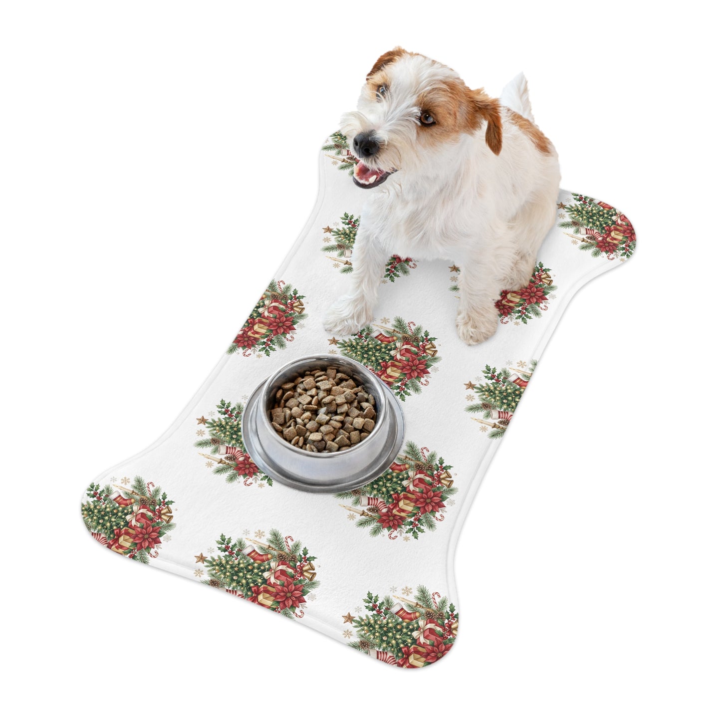 Christmas Pet Feeding Mat — Festive Poinsettia & Tree Placemat for Dogs