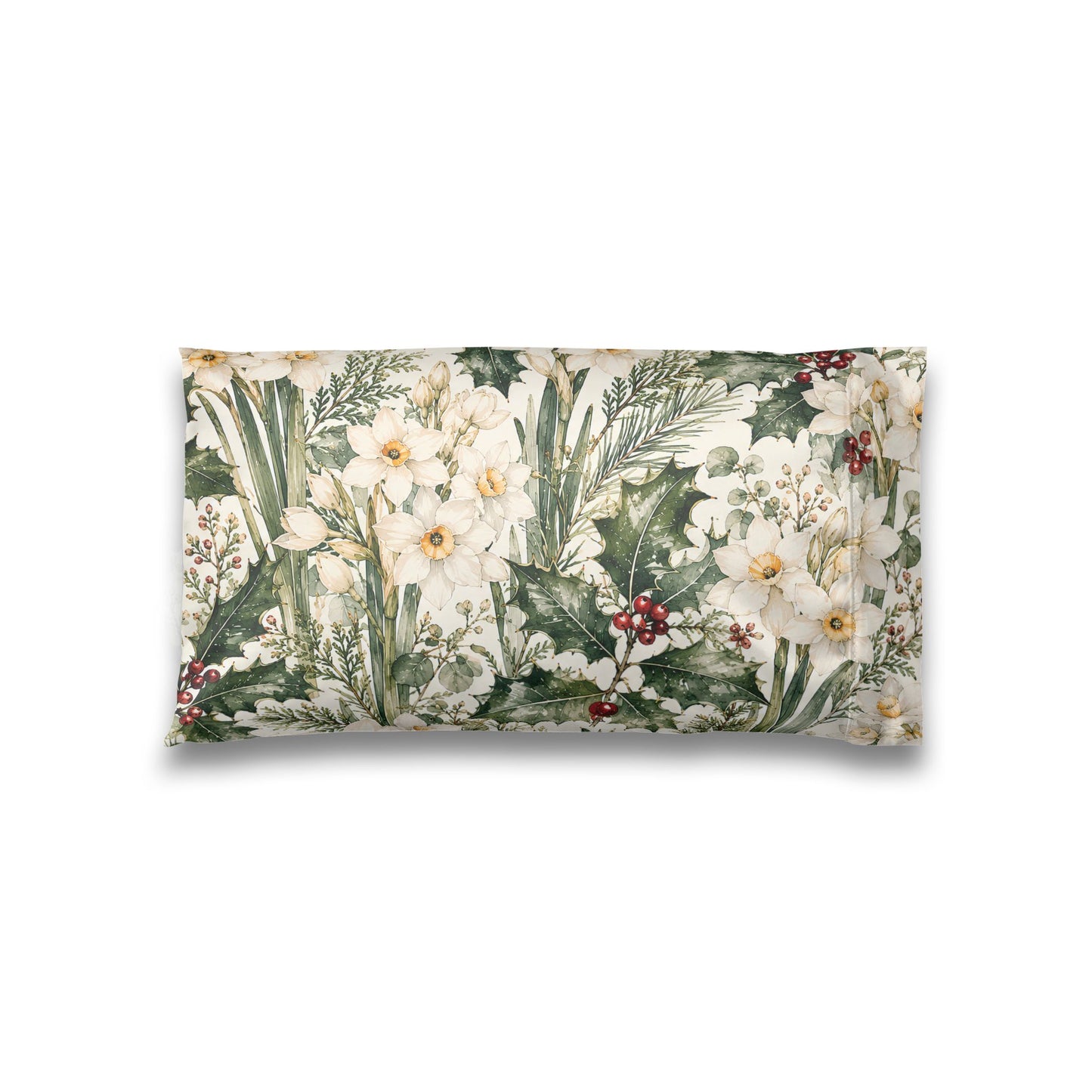 Floral Satin Pillowcase – Green Botanical Daffodil Print