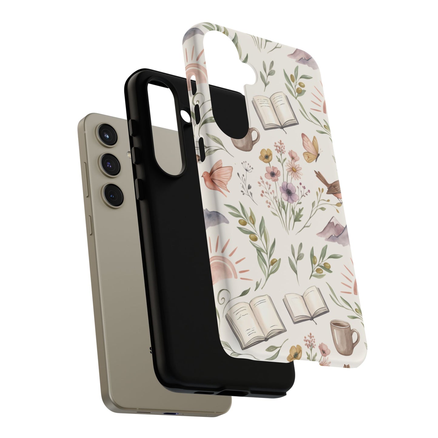 Floral Reading Phone Case — Cozy Books & Coffee Pattern Tough Case
