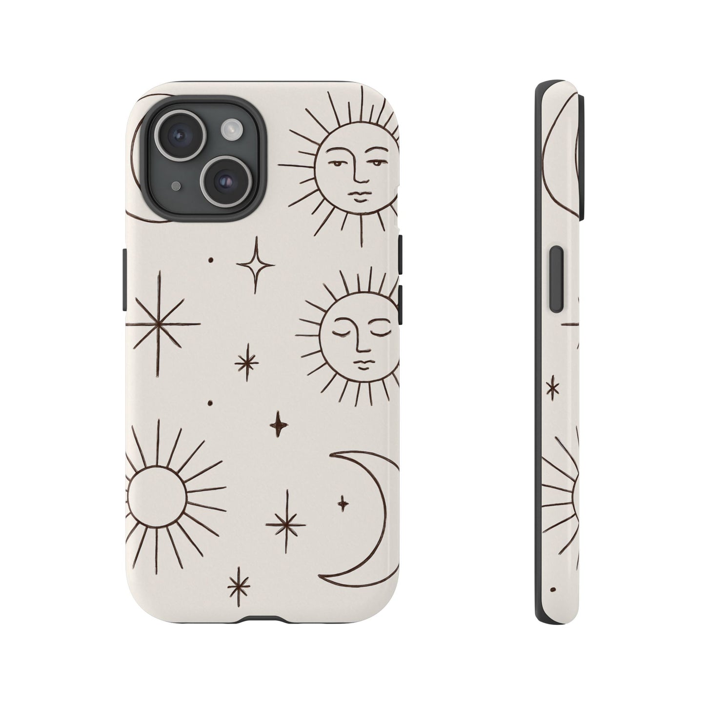 Celestial Moon & Sun Line Art iPhone Case – Minimalist Boho Cosmic Design