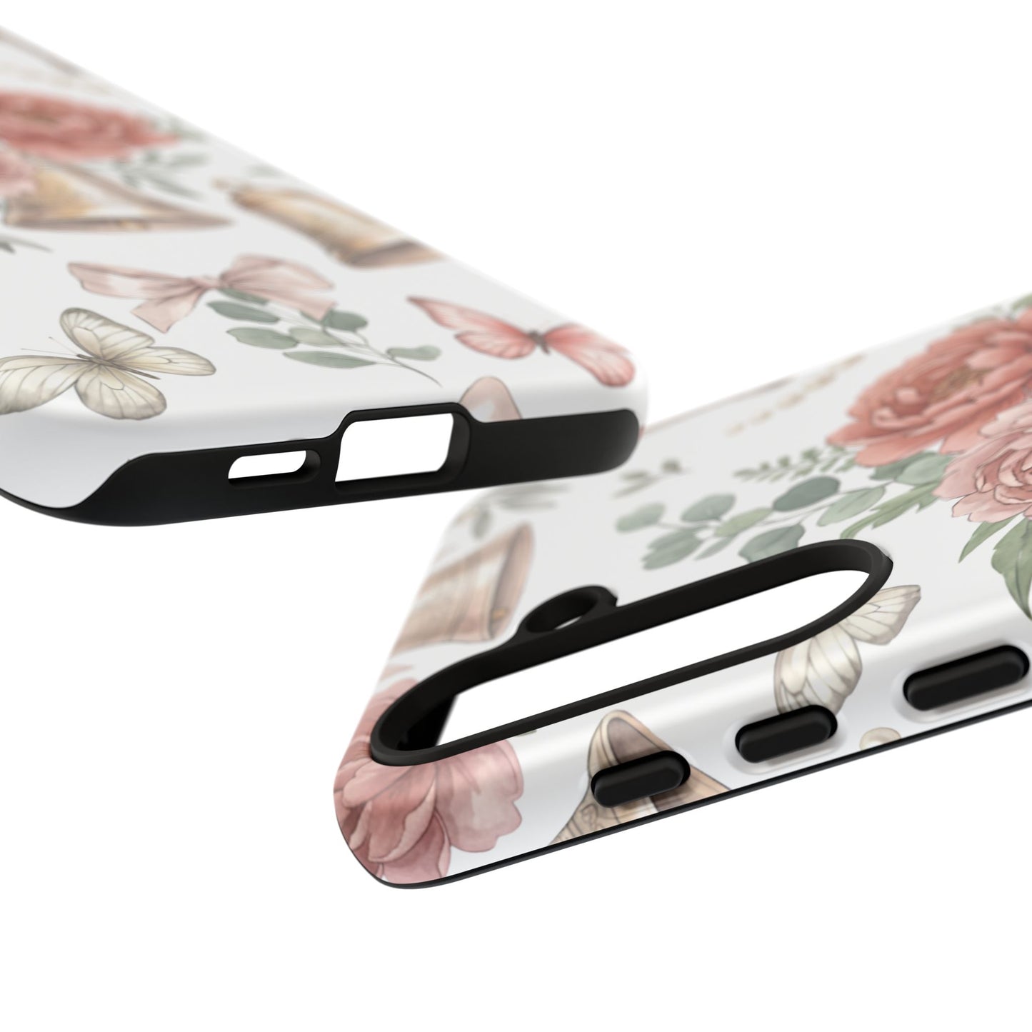 Floral Wedding Bells Phone Case — Vintage Roses, Butterflies & Bow Protective Tough Case