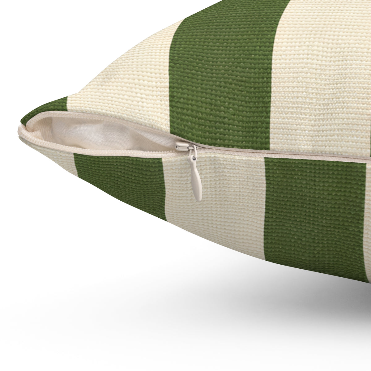 Green and Cream Striped Square Pillow