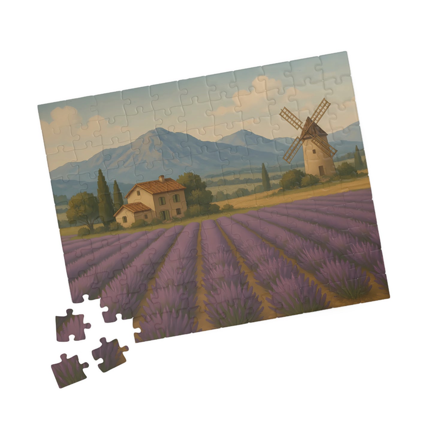 Lavender Fields & Windmill Jigsaw Puzzle – Countryside Farmhouse Scene