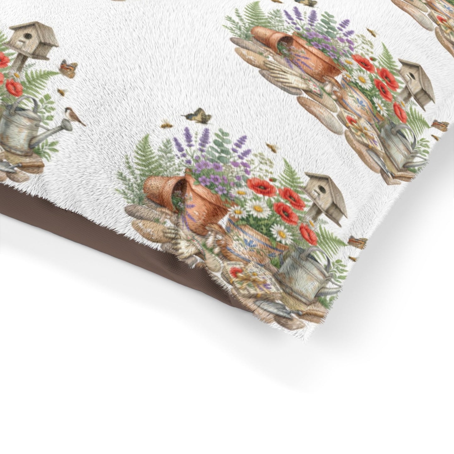 Floral Garden Pet Bed – Watercolor Birdhouse & Flowers
