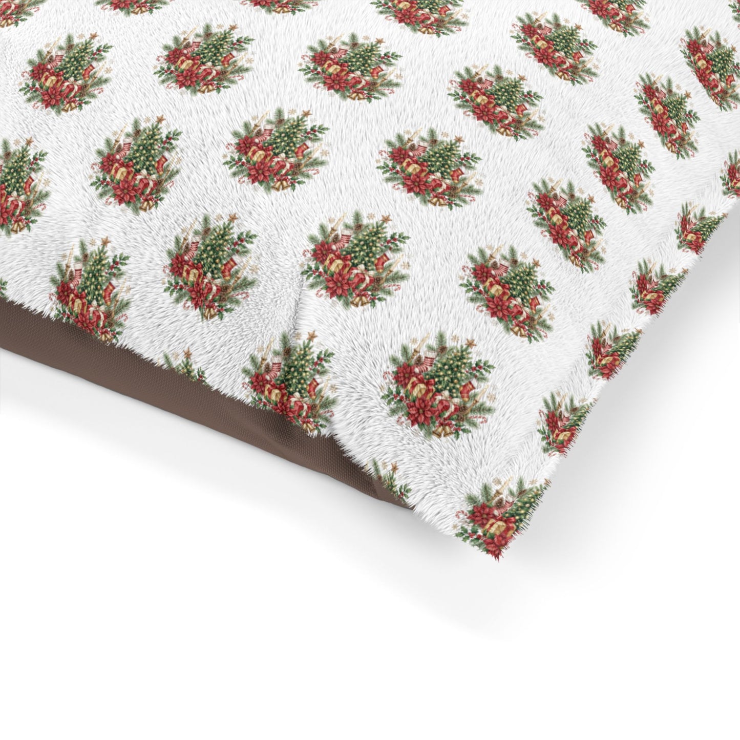 Holiday Floral Pet Bed — Christmas Tree & Poinsettia Print