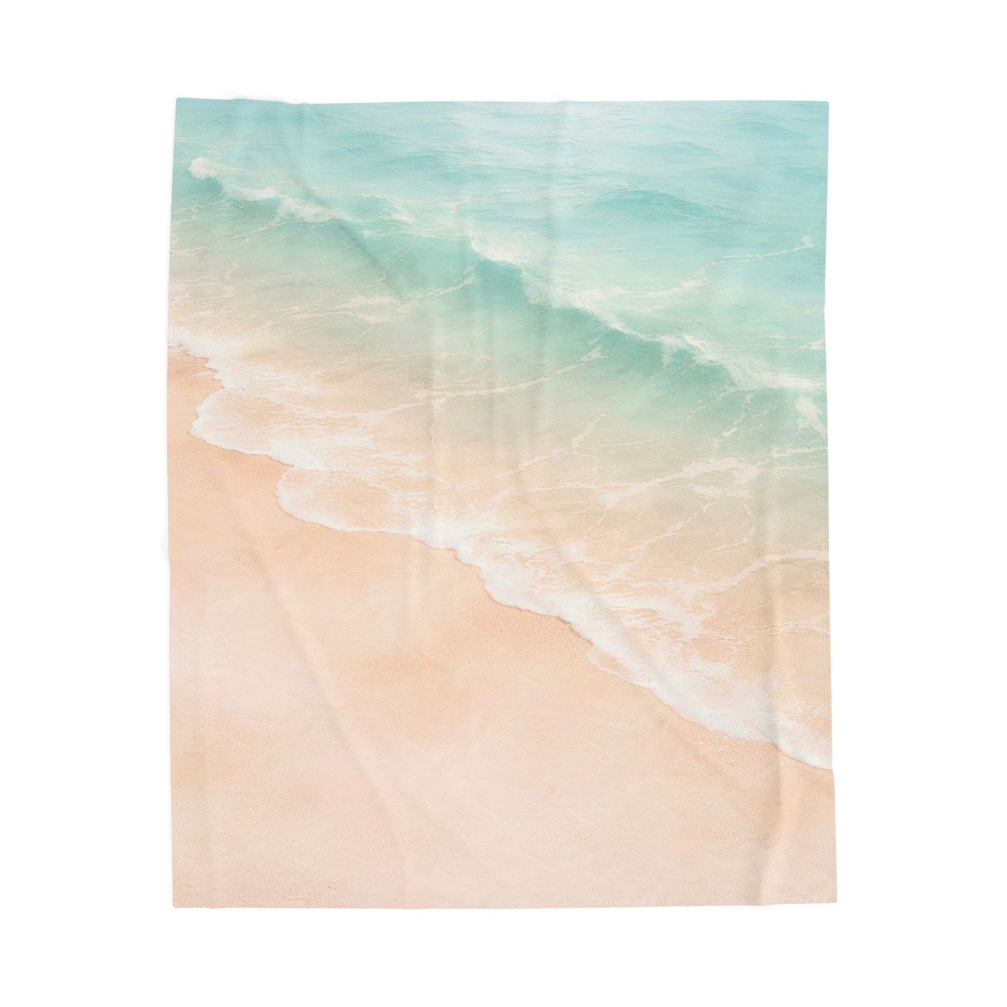 Beach Waves Velveteen Plush Blanket — Soft Pastel Ocean Shore Throw
