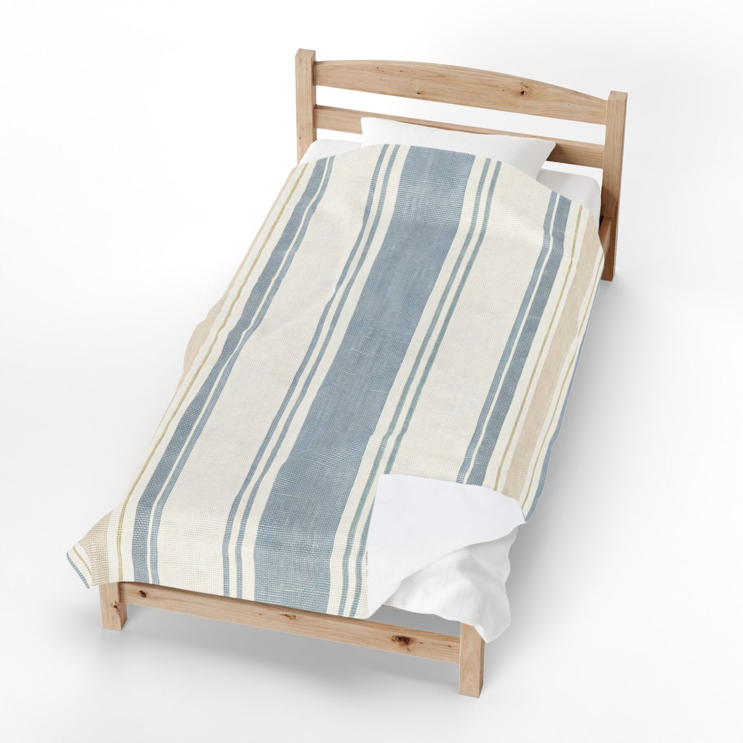 Striped Velveteen Plush Blanket — Cozy Blue & Beige Throw for Living Room or Beach