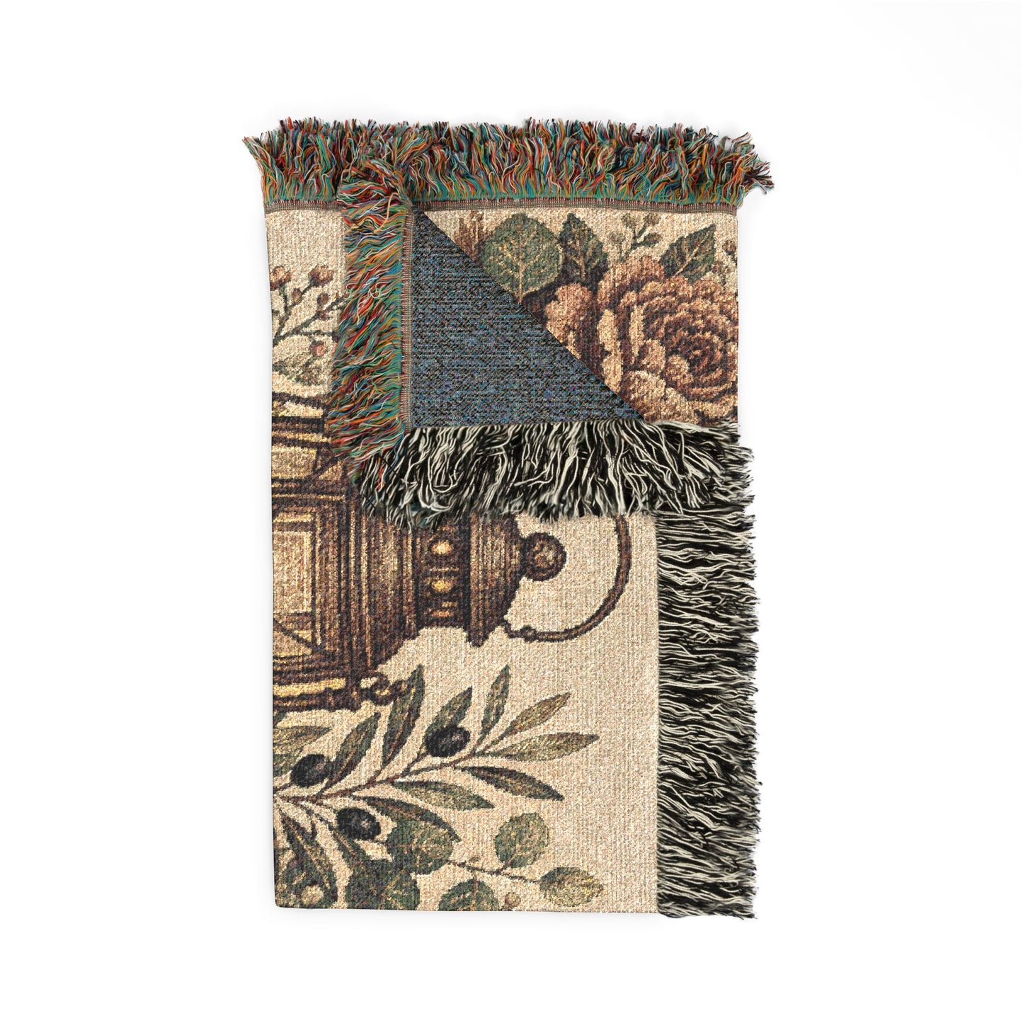 Cozy Reading Woven Throw Blanket — Lantern, Open Book & Floral Tapestry