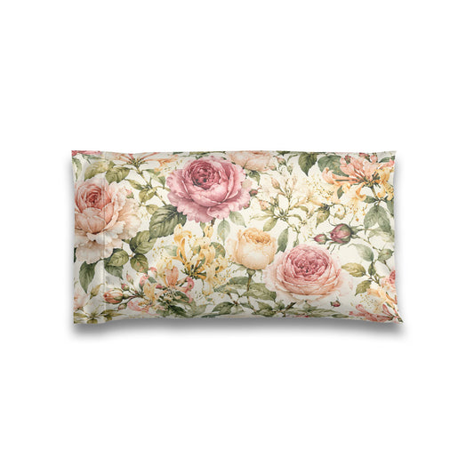 Vintage Rose Satin Pillowcase — Floral Decorative Long Throw Pillowcase