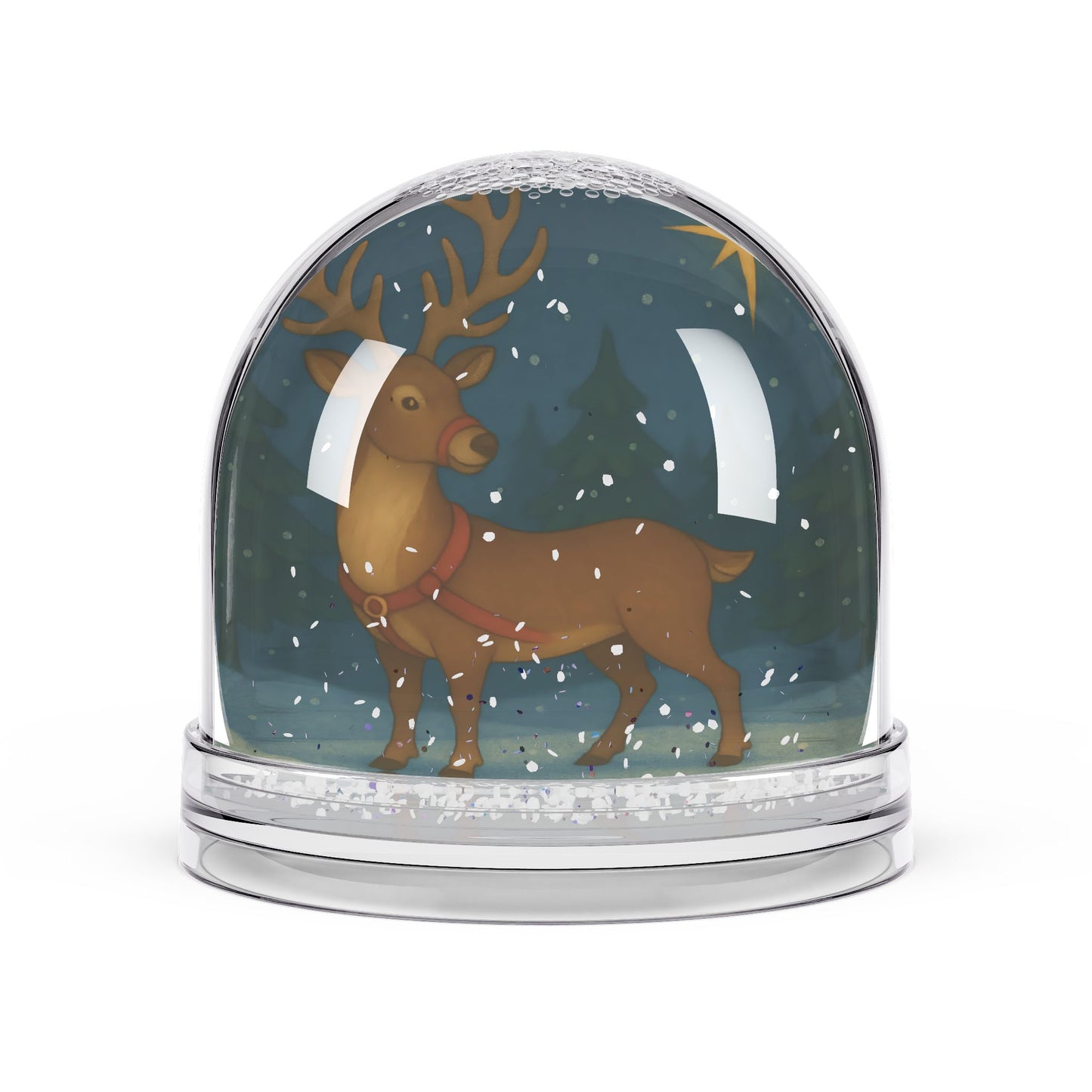 Majestic Reindeer Snow Globe – Winter Forest Scene with Two-Sided Print