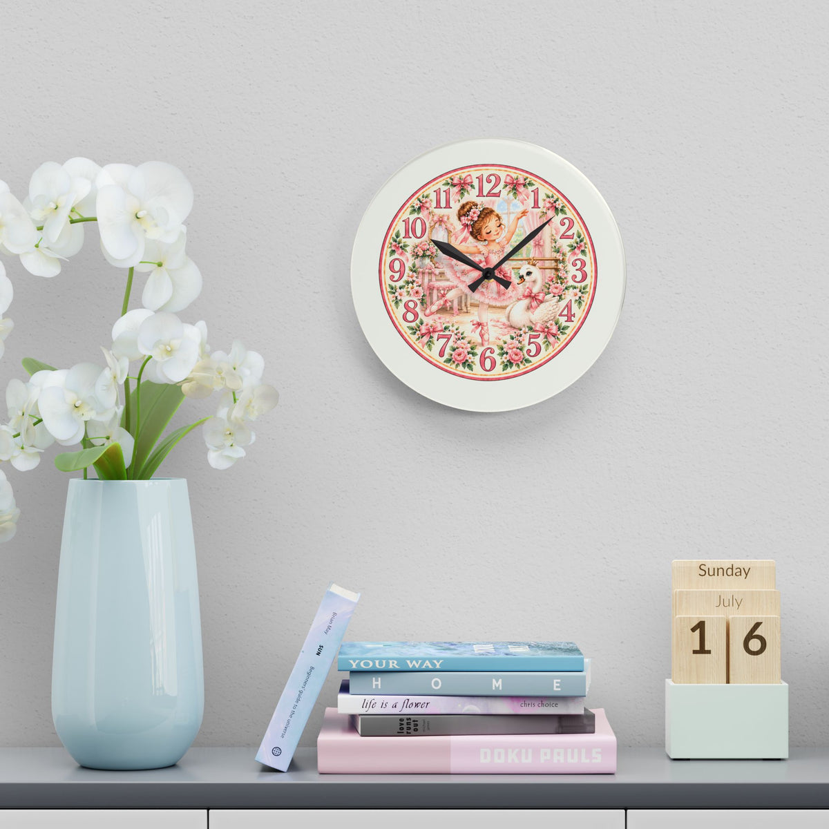 Vintage Ballerina and Swan Floral Acrylic Wall Clock
