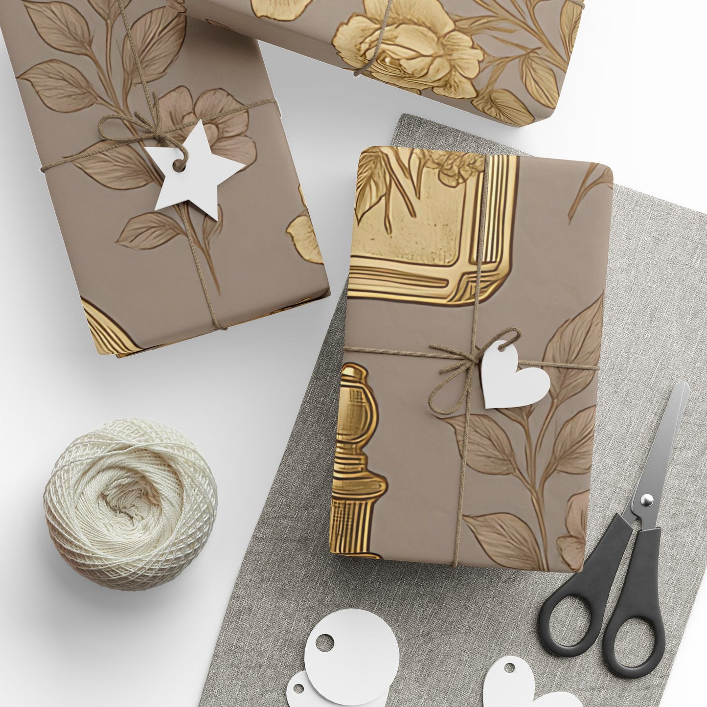 Vintage Perfume Bottle Wrapping Paper – Elegant Gold Floral Gift Wrap in Glossy or Matte