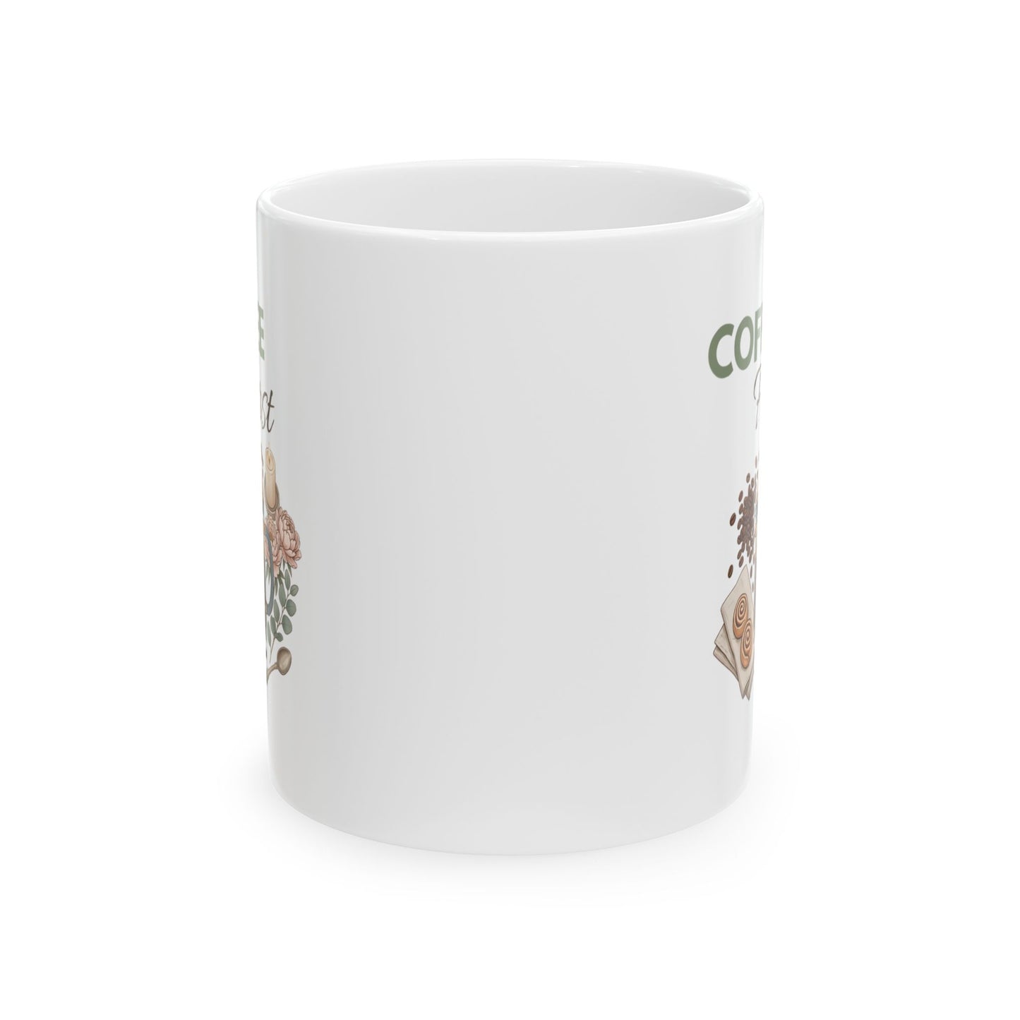 Coffee First Ceramic Coffee Mug – Coffee Lover Gift Mug – Cozy Floral French Press Coffee Cup – 11oz & 15oz