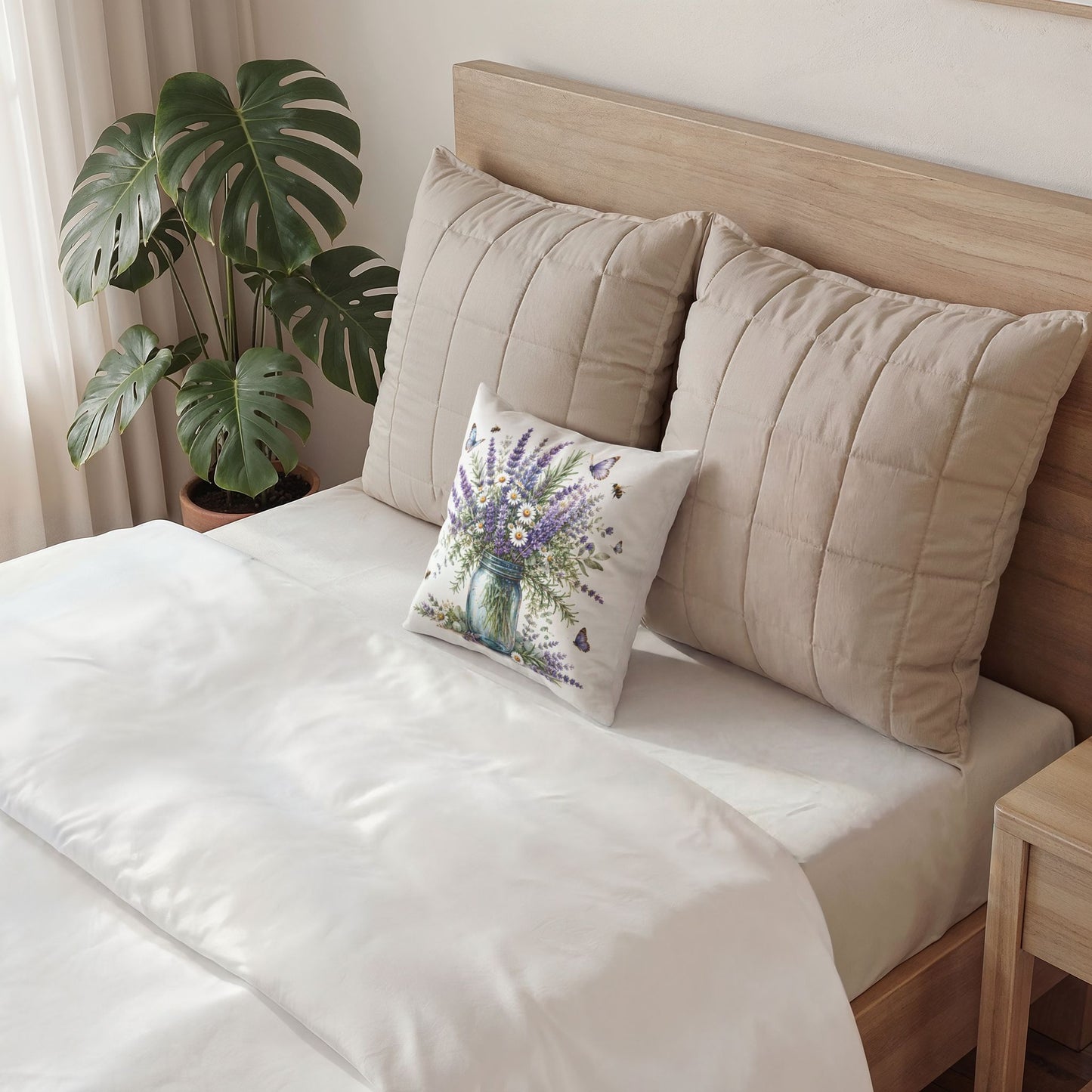 Lavender & Daisies Mason Jar Pillow — Floral Velvet Throw Cushion