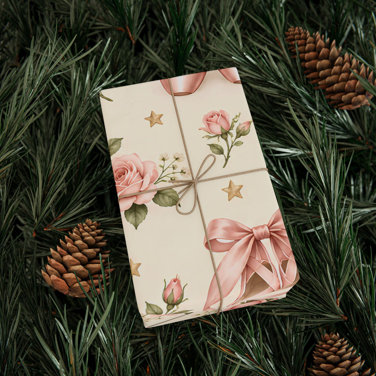 Vintage Ballet Floral Wrapping Paper Roll — Pink Shoes & Roses Gift Wrap