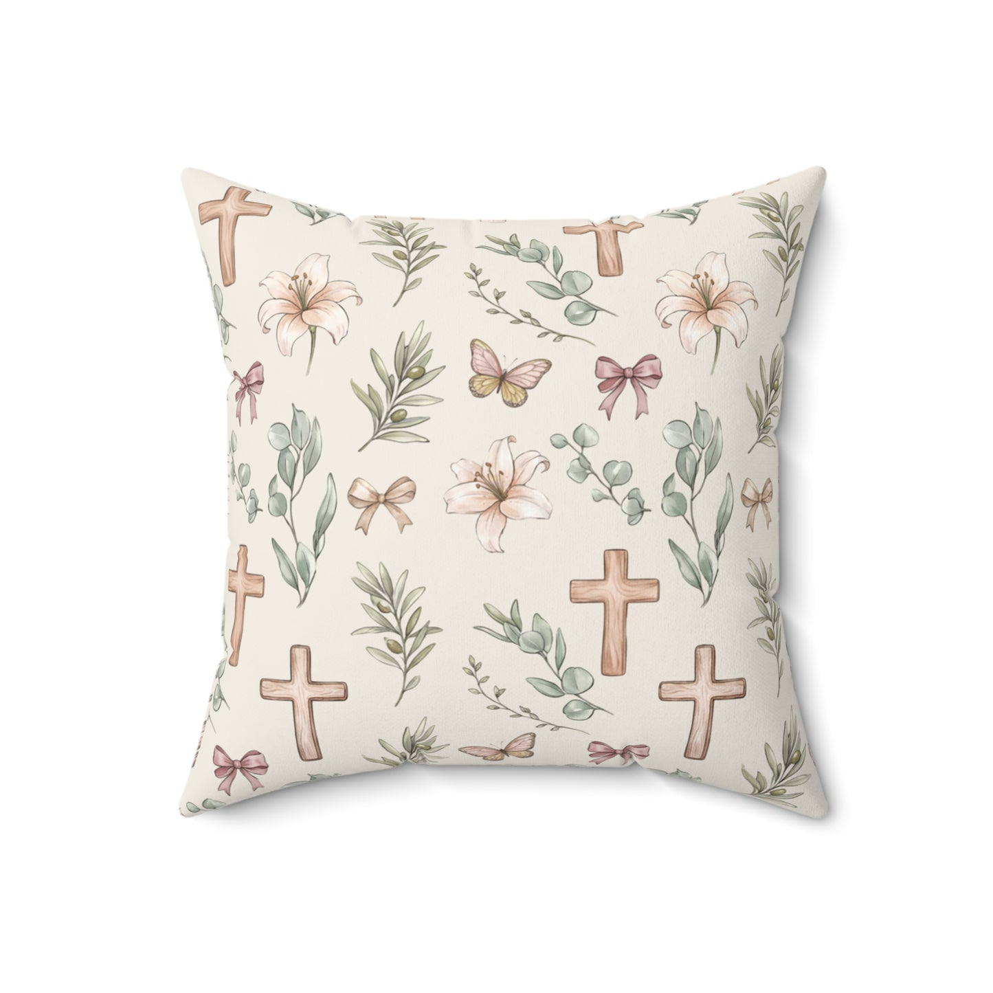 Christian Floral Lantern Pillow — Faith Cross Decorative Throw Pillow