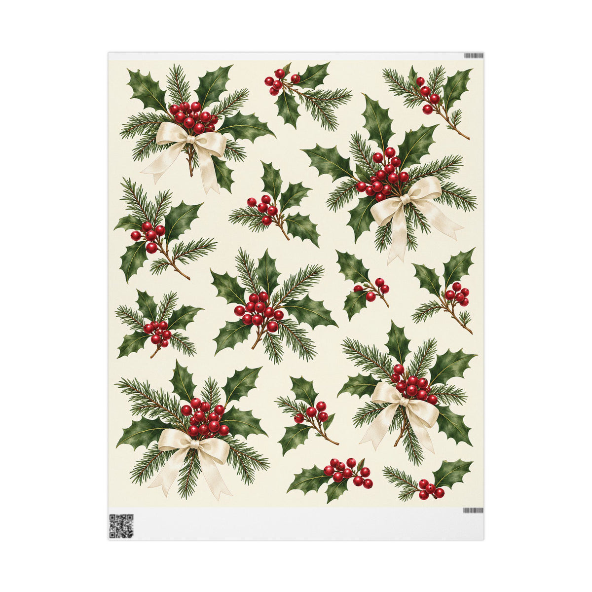Christmas Pine & Holly Gift Wrapping Paper Roll